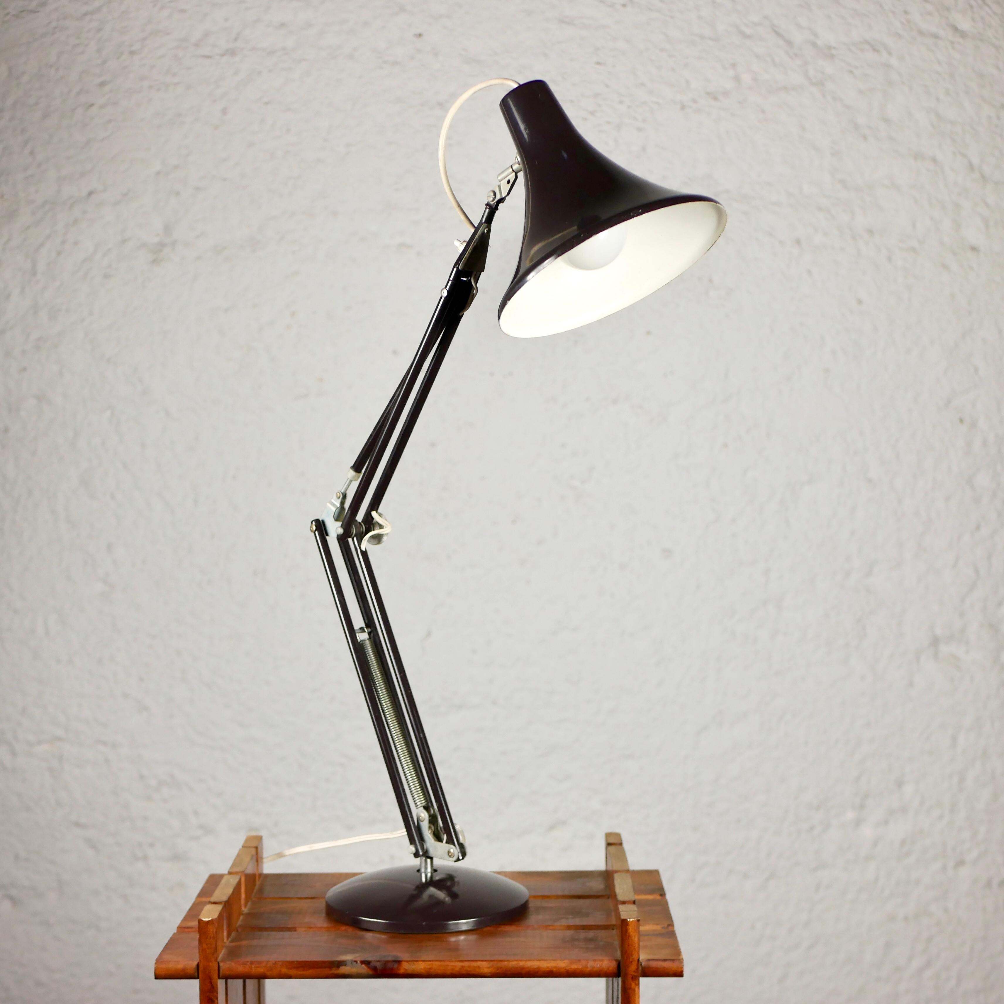 Metal French Luxor Style Dark Brown Architect Lamp from the 1960s For Sale