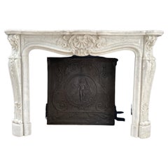 French Luxury Antique Carrara Marble Front Fireplace