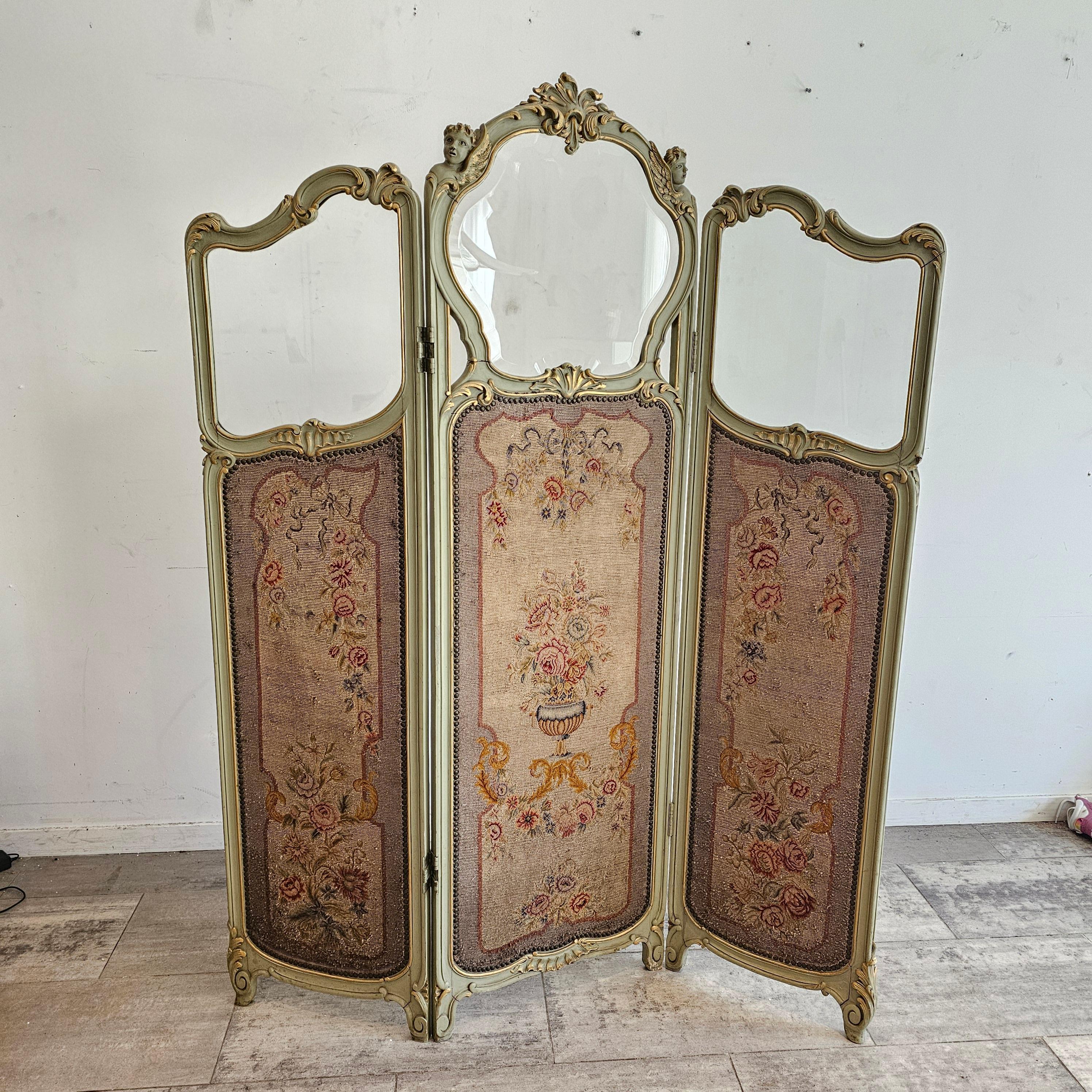 Louis XIII French Luxury Folding 3 Panel Screen, room divider For Sale