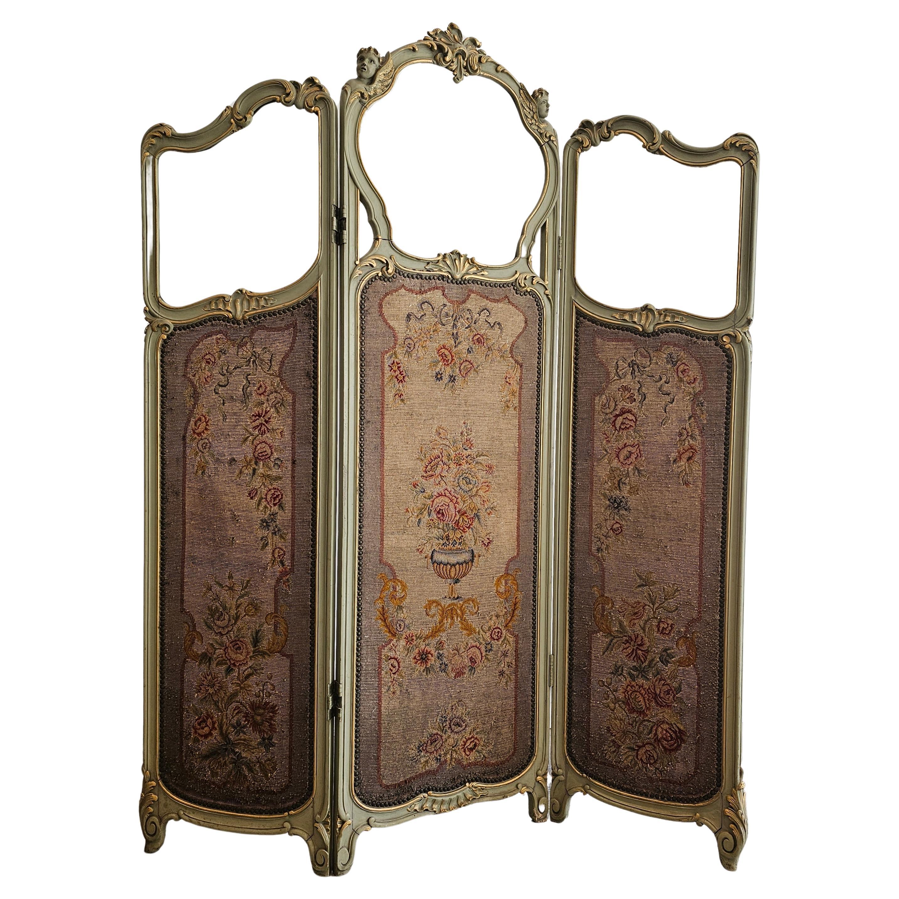 French Luxury Folding 3 Panel Screen, room divider For Sale