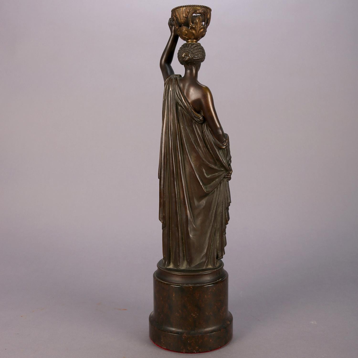 Classical Greek French L.V. Elias Robert Figural Bronze Portrait Sculpture of Canephore