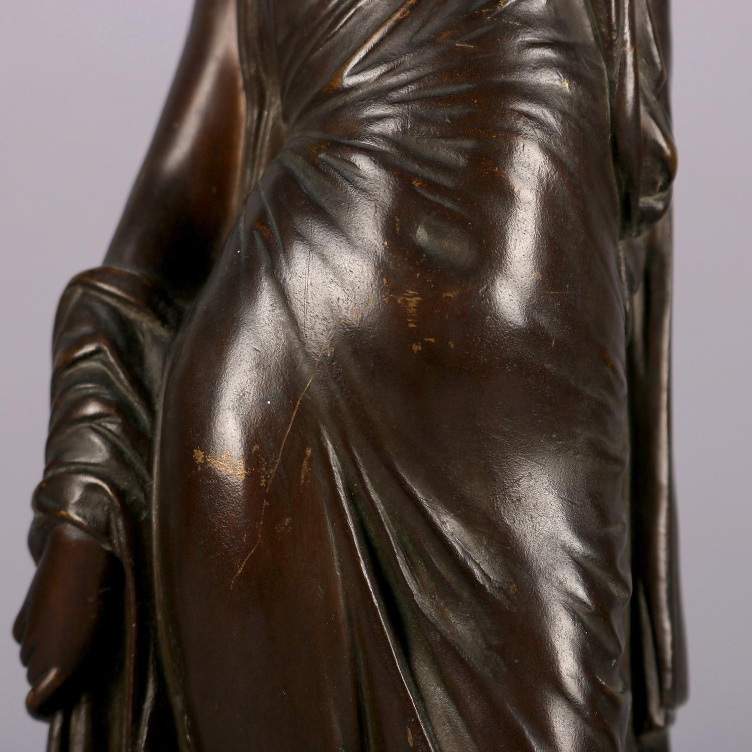 French L.V. Elias Robert Figural Bronze Portrait Sculpture of Canephore In Good Condition In Big Flats, NY