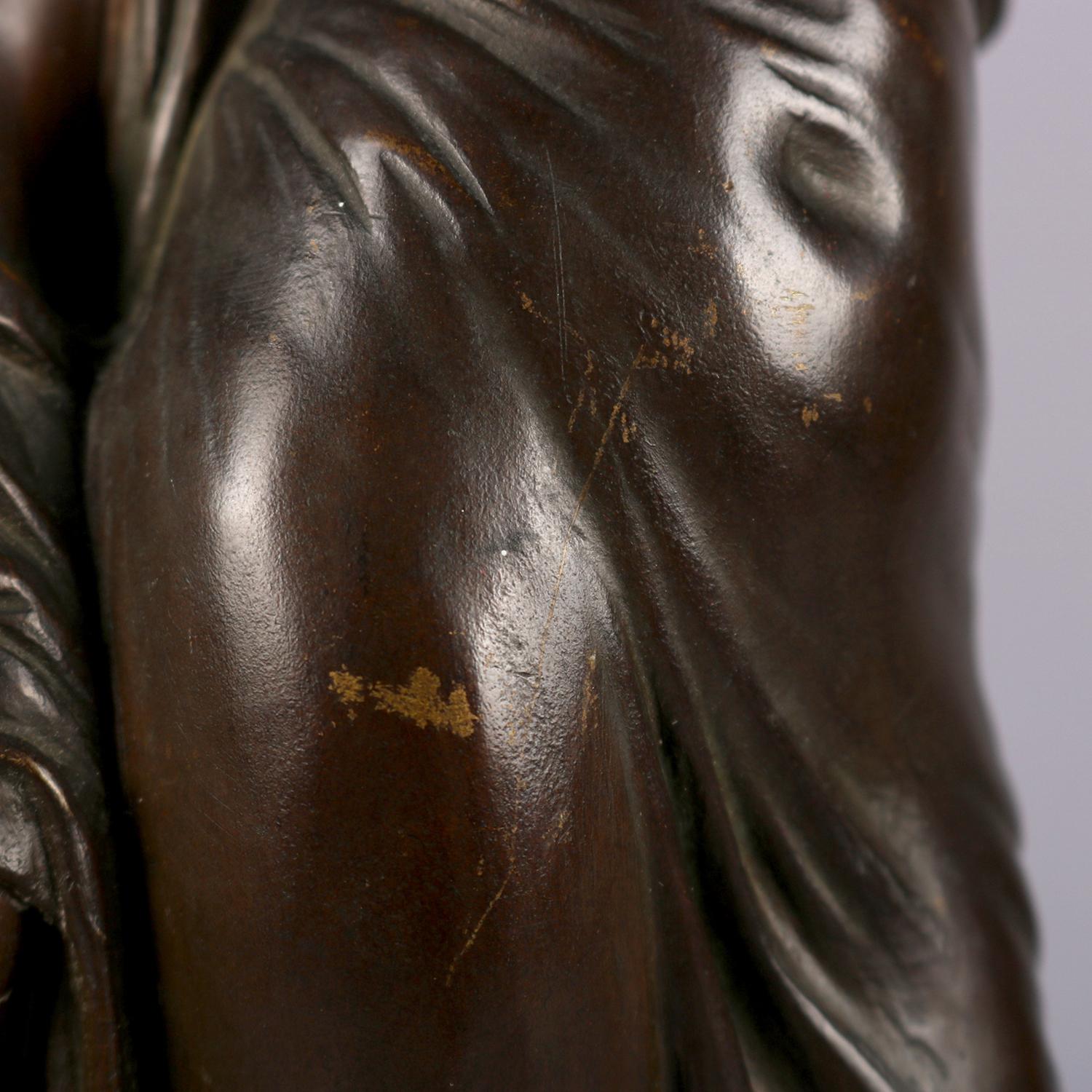19th Century French L.V. Elias Robert Figural Bronze Portrait Sculpture of Canephore