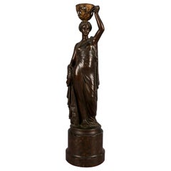 Antique French L.V. Elias Robert Figural Bronze Portrait Sculpture of Canephore