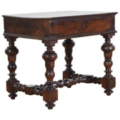 French LXIII Period Turned Walnut Low Table with Hinged and Locking Top
