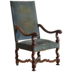 French LXIV Period Carved Walnut Fauteuil with Carved X-Form Stretcher