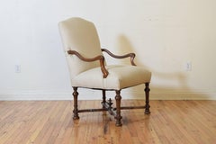 French Provincial Carved Walnut and Upholstered Fauteuil, 18th Century