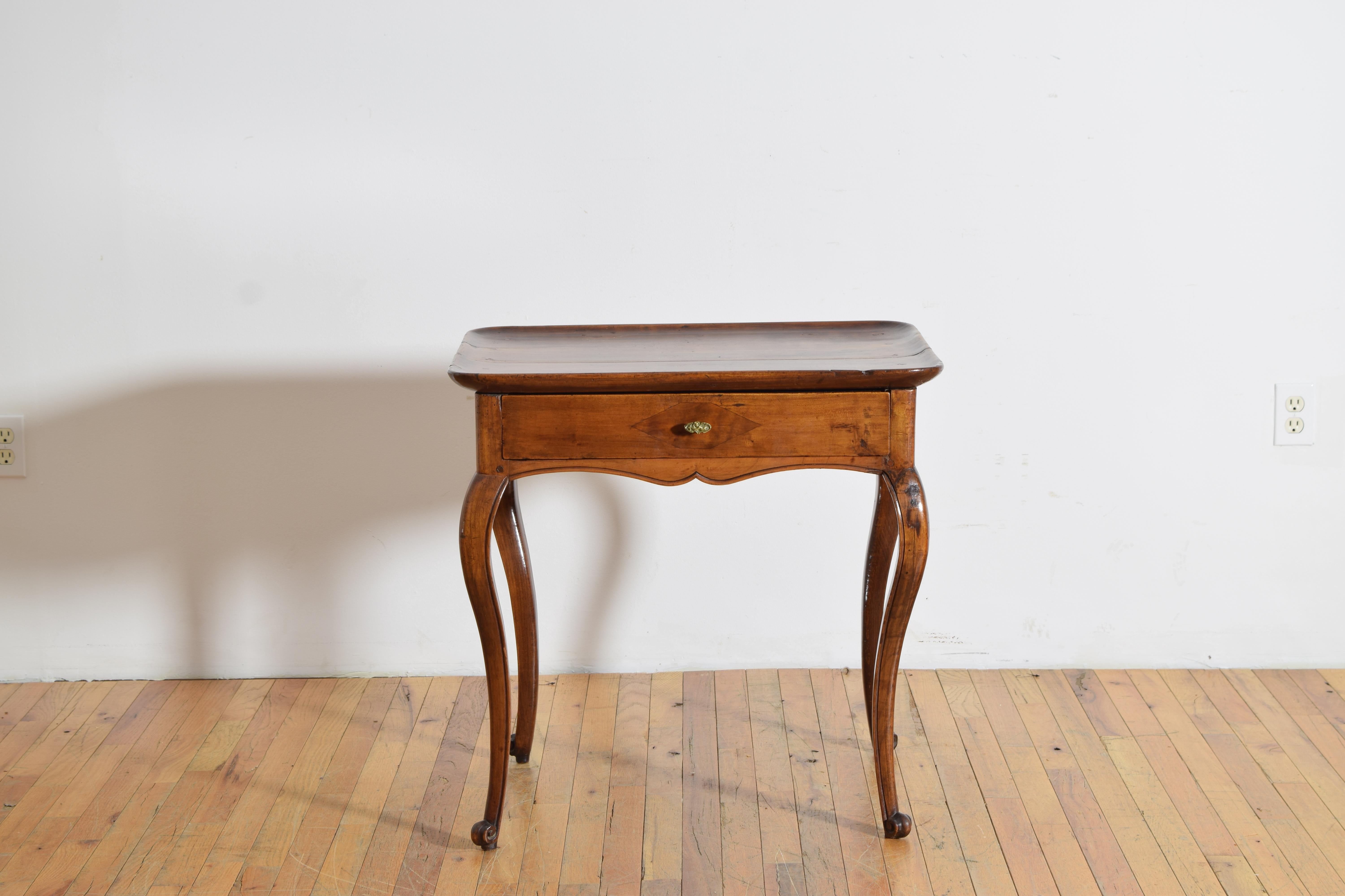 Louis XV French LXV Period Walnut 1-Drawer Table, Curved Gallery Edge, mid 18th century For Sale