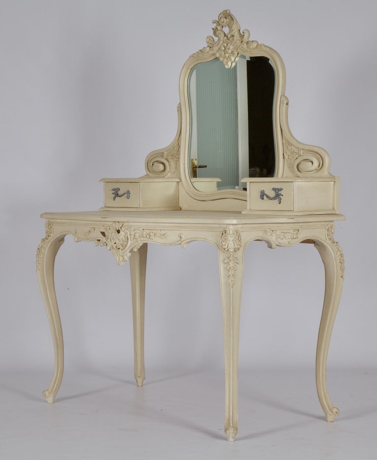 French LXV Style Dressing Table Finished in Antique White For Sale at