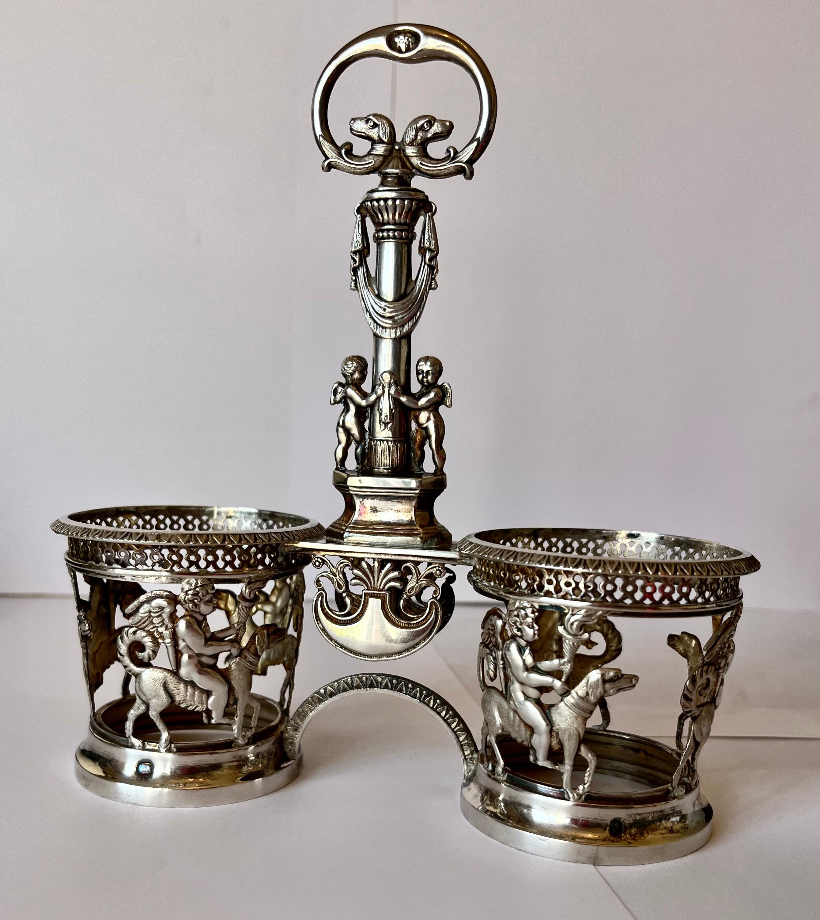 French LXVI Silver Serving Set Oil Vinegar Old Man’s Silver Hallmark 4