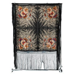 French (Lyon)  1930's silk jacquard shawl mix with lurex and flowers patterns