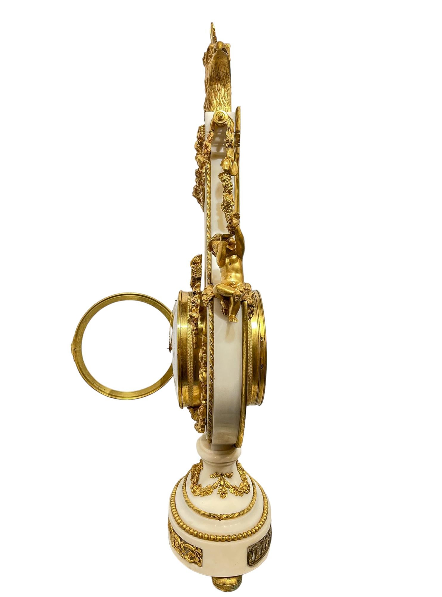 French Lyre Shaped Clock with Marble, Ormolu, and Cut Glass For Sale 3