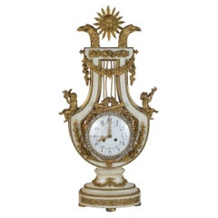 French Lyre Shaped Clock with Marble, Ormolu, and Cut Glass