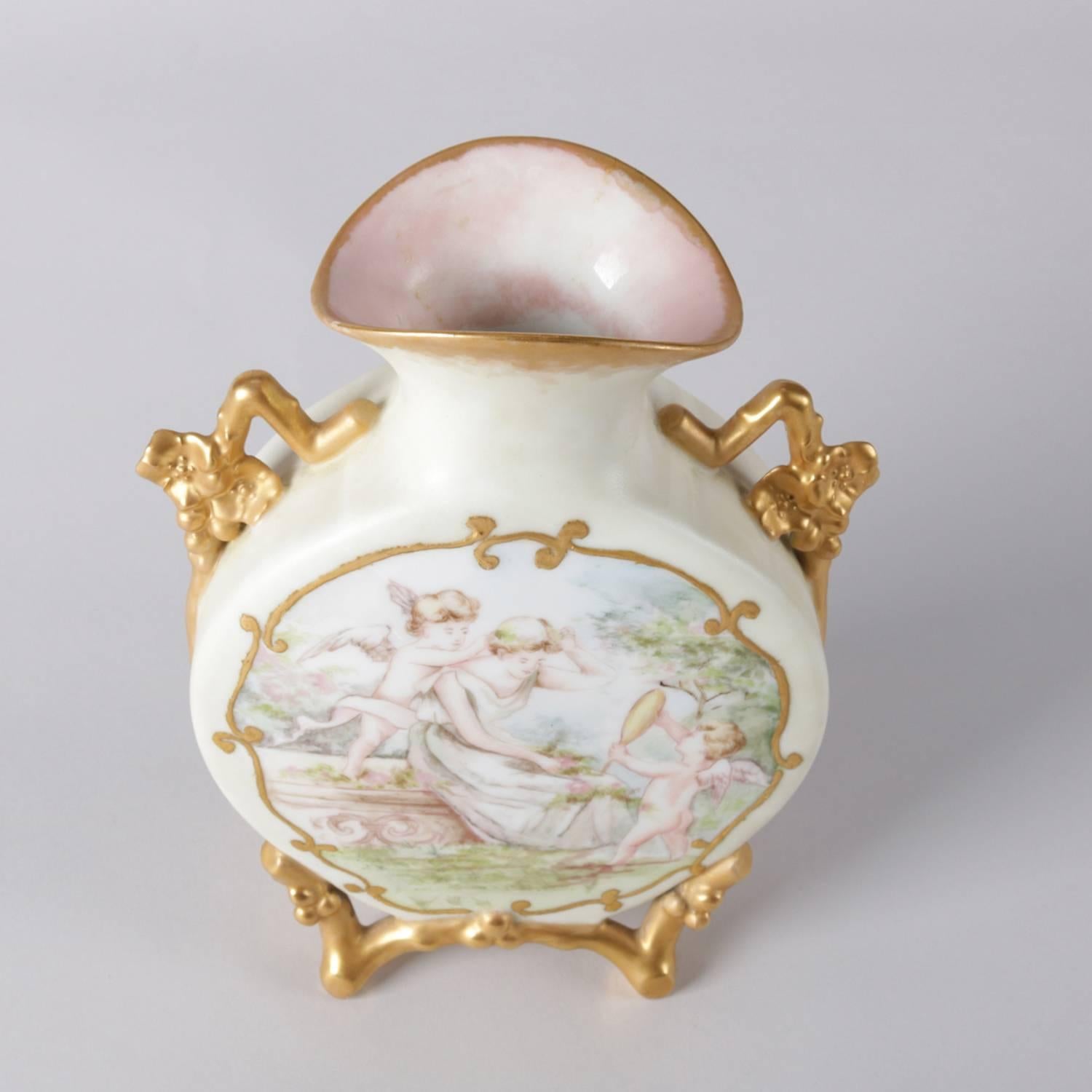 French M Redon Limoges Classical Hand-Painted and Gilt Artist Signed Vase 2