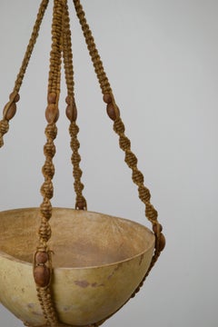French Macramé Hanging Planter with Gourd Vessel, 1970s macrame