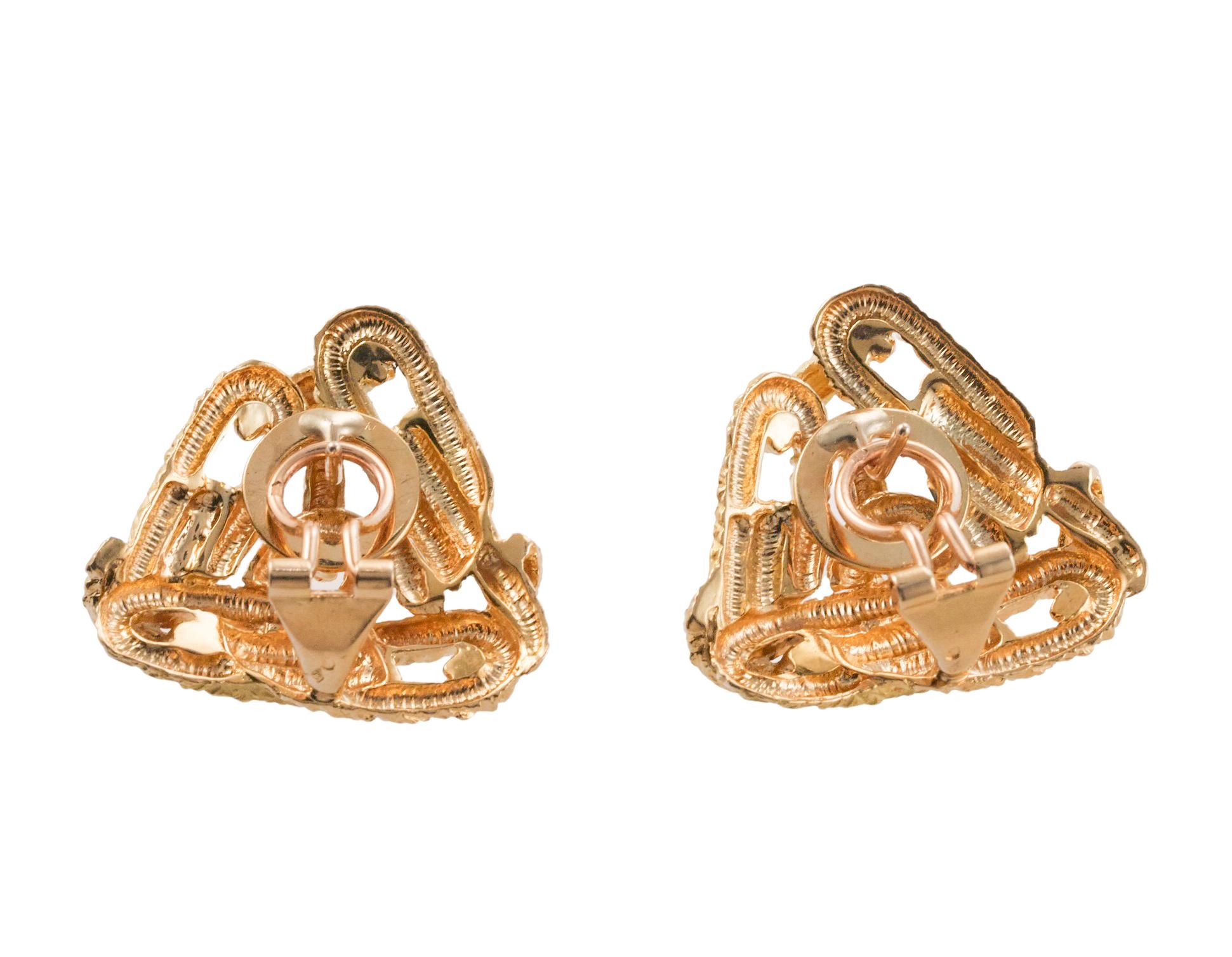French Made 1970s Gold Geometric Earrings For Sale 2