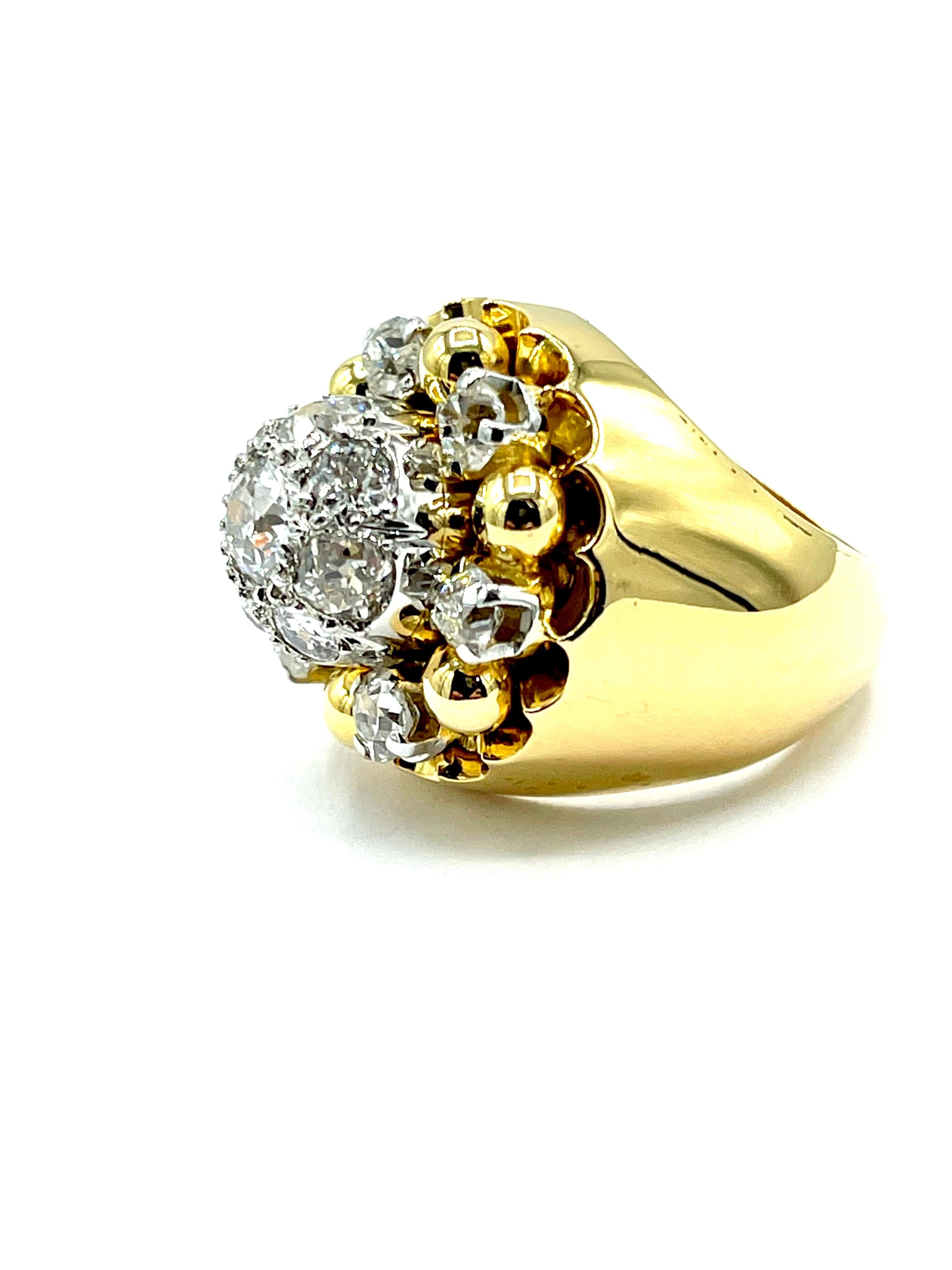 French Made 2.10 Carat Old European Cut Diamond and 18k Yellow Gold Ring In Excellent Condition For Sale In Chevy Chase, MD