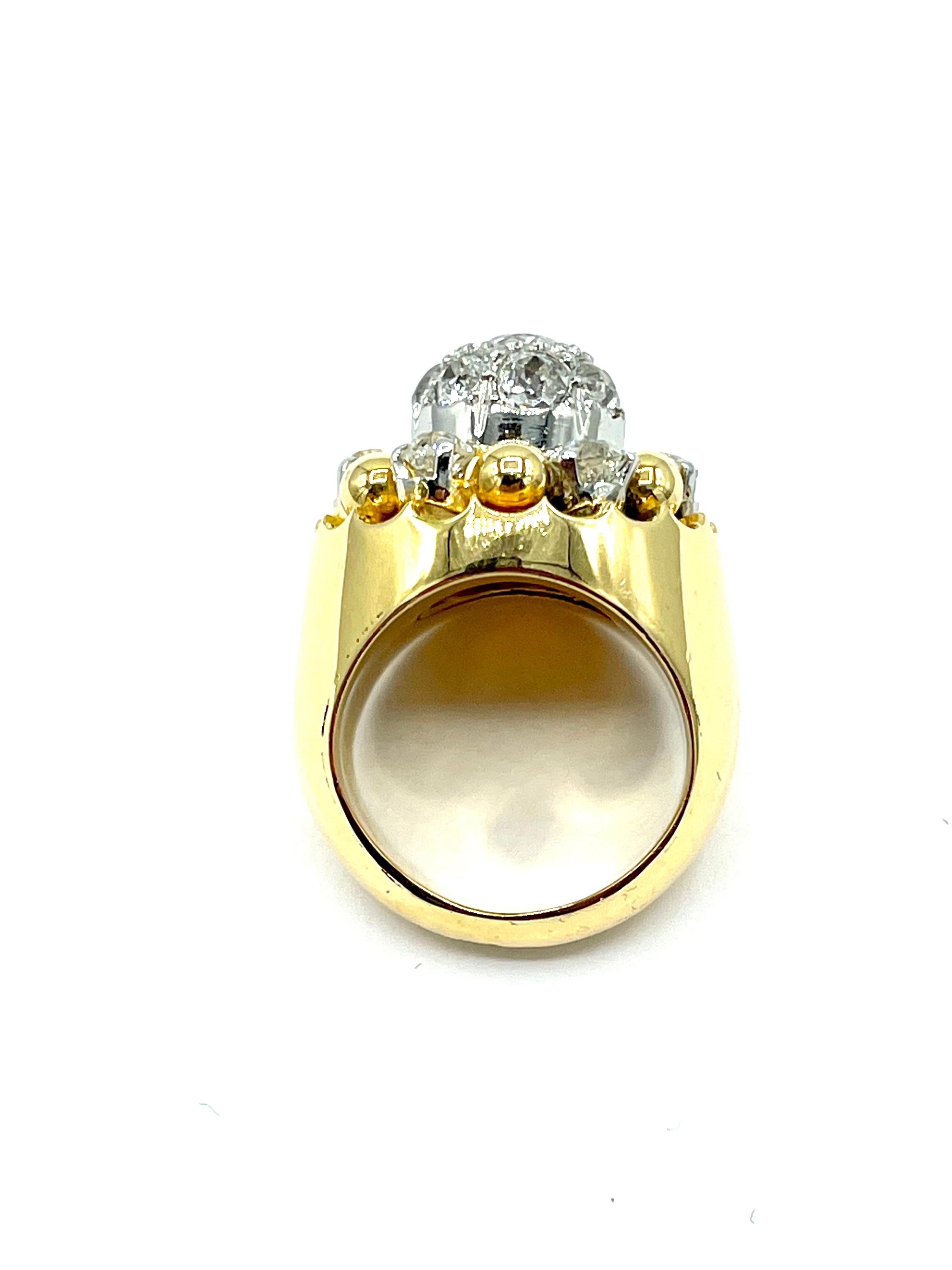 Women's French Made 2.10 Carat Old European Cut Diamond and 18k Yellow Gold Ring For Sale