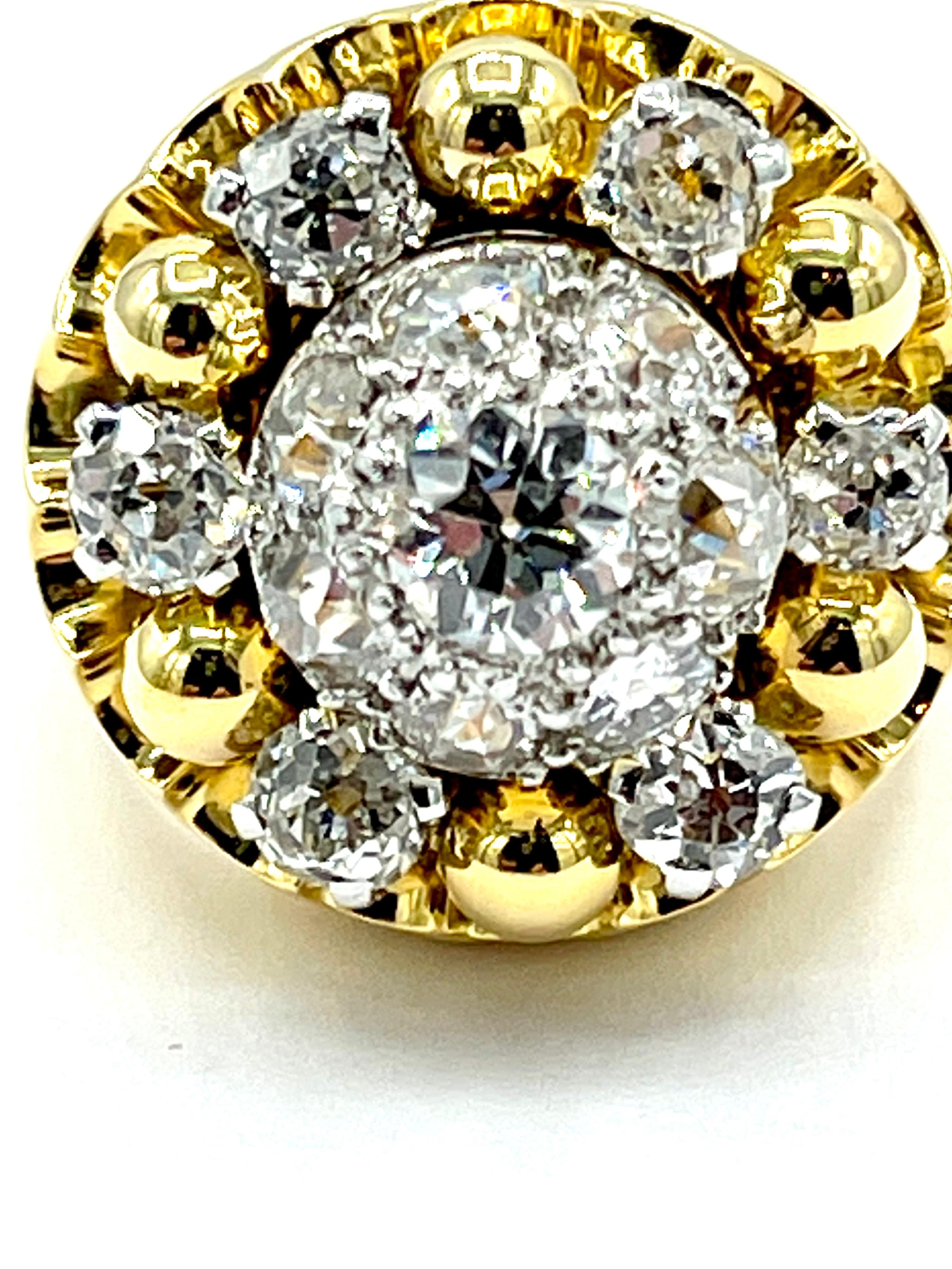 French Made 2.10 Carat Old European Cut Diamond and 18k Yellow Gold Ring For Sale 2
