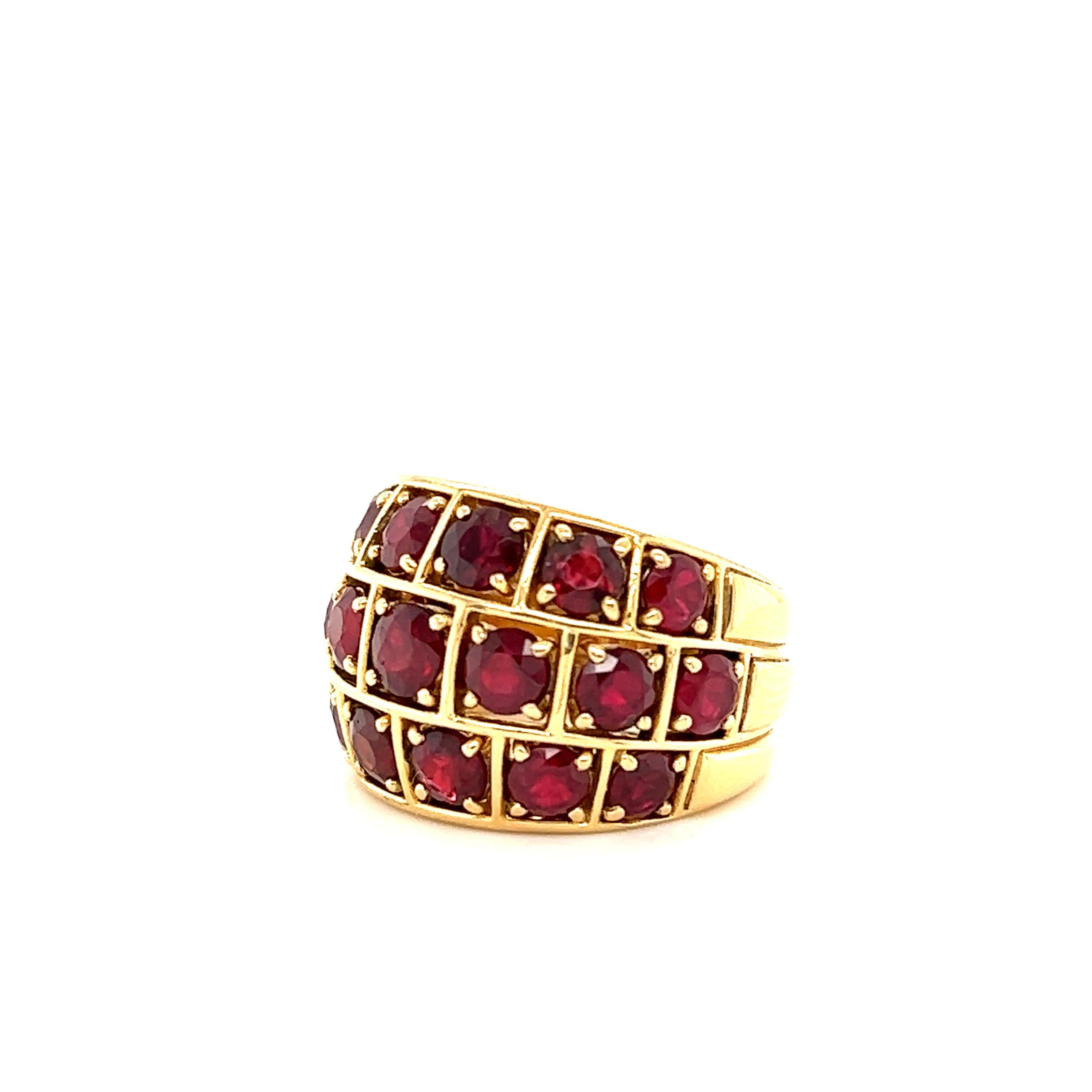 Retro French Made Burmese Ruby Wide Band Cocktail Ring 18k For Sale