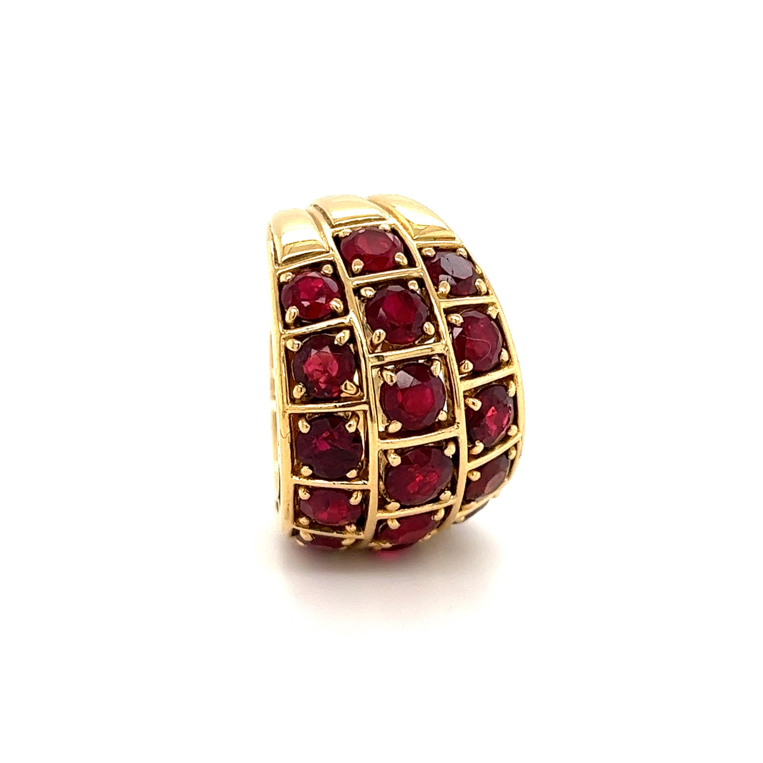 French Made Burmese Ruby Wide Band Cocktail Ring 18k In Good Condition For Sale In MIAMI, FL