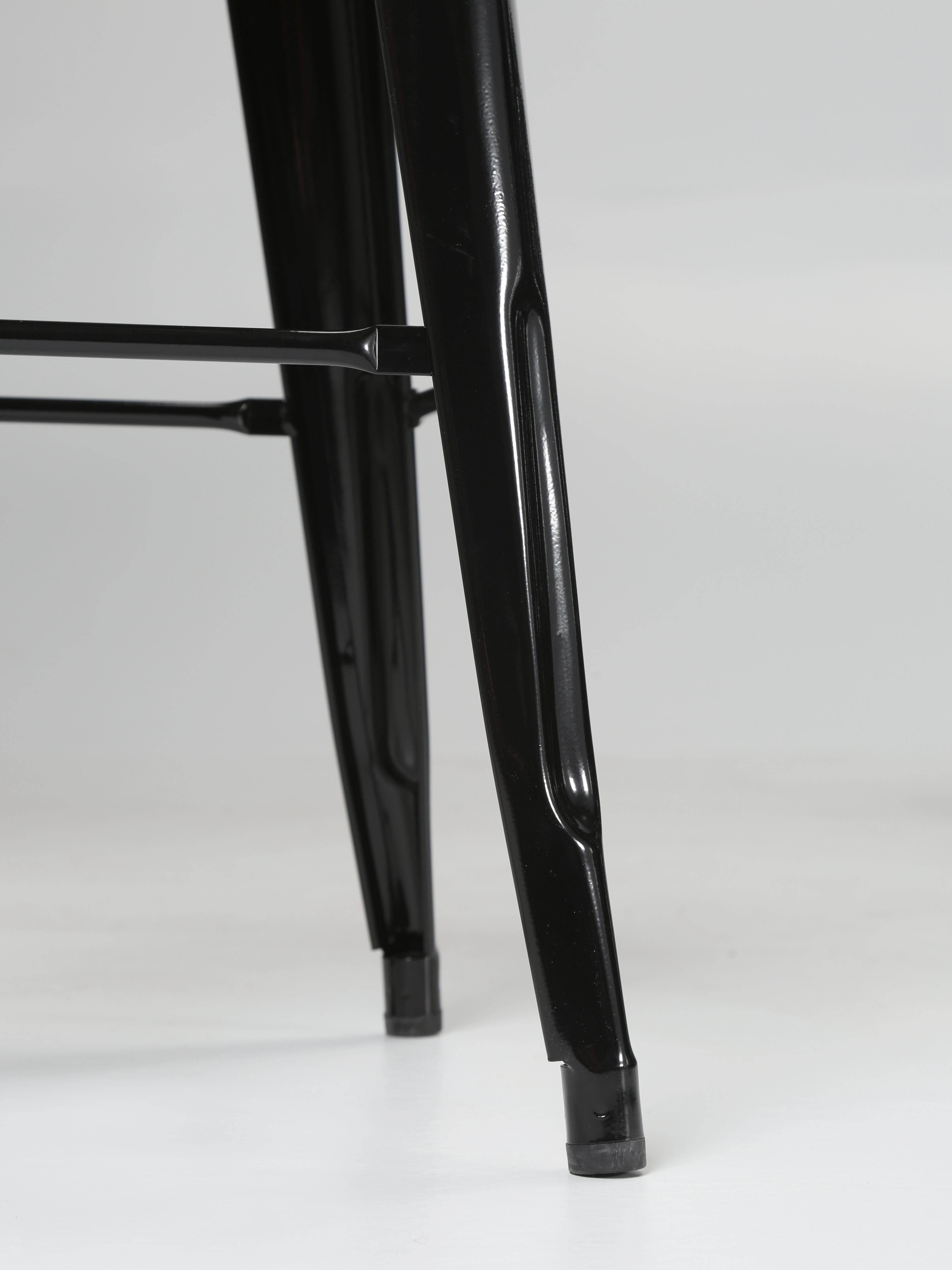Powder-Coated French Made Genuine Tolix High Bar Height Stools in Black Hundreds in Stock For Sale