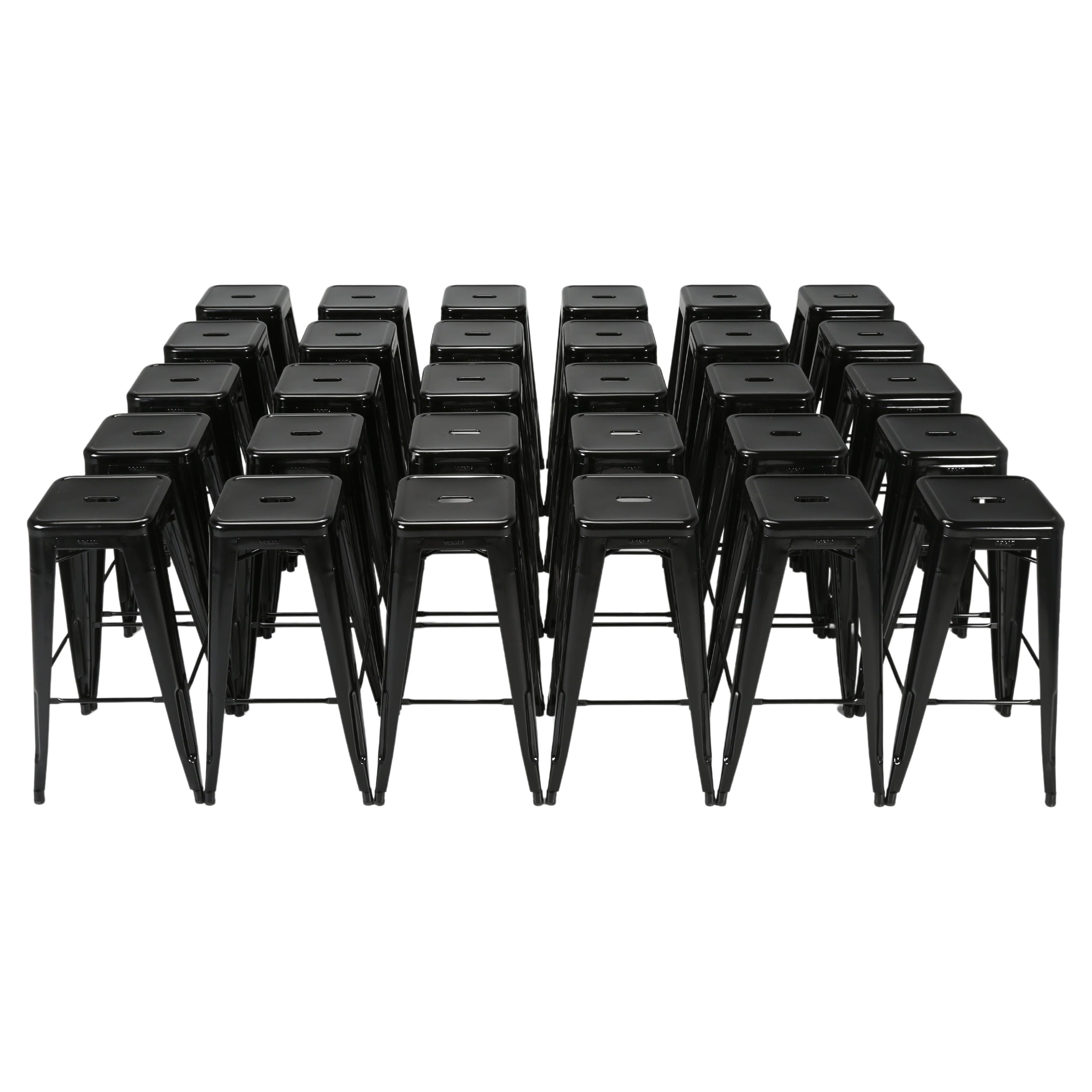 French Made Genuine Tolix High Bar Height Stools in Black Hundreds in Stock For Sale