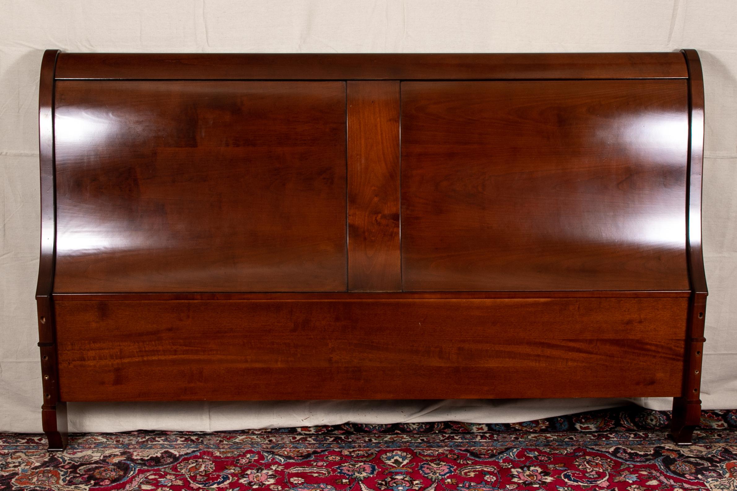 20th Century French Made Mahogany King Sleigh Bedstead