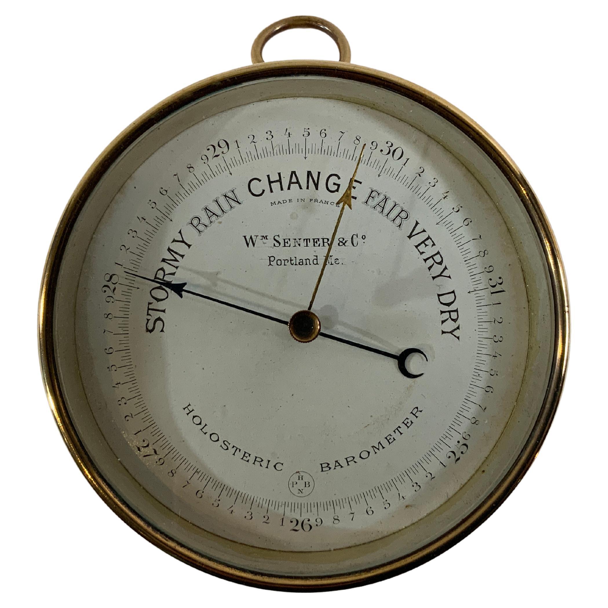 French Made Solid Brass Marine Barometer For Sale