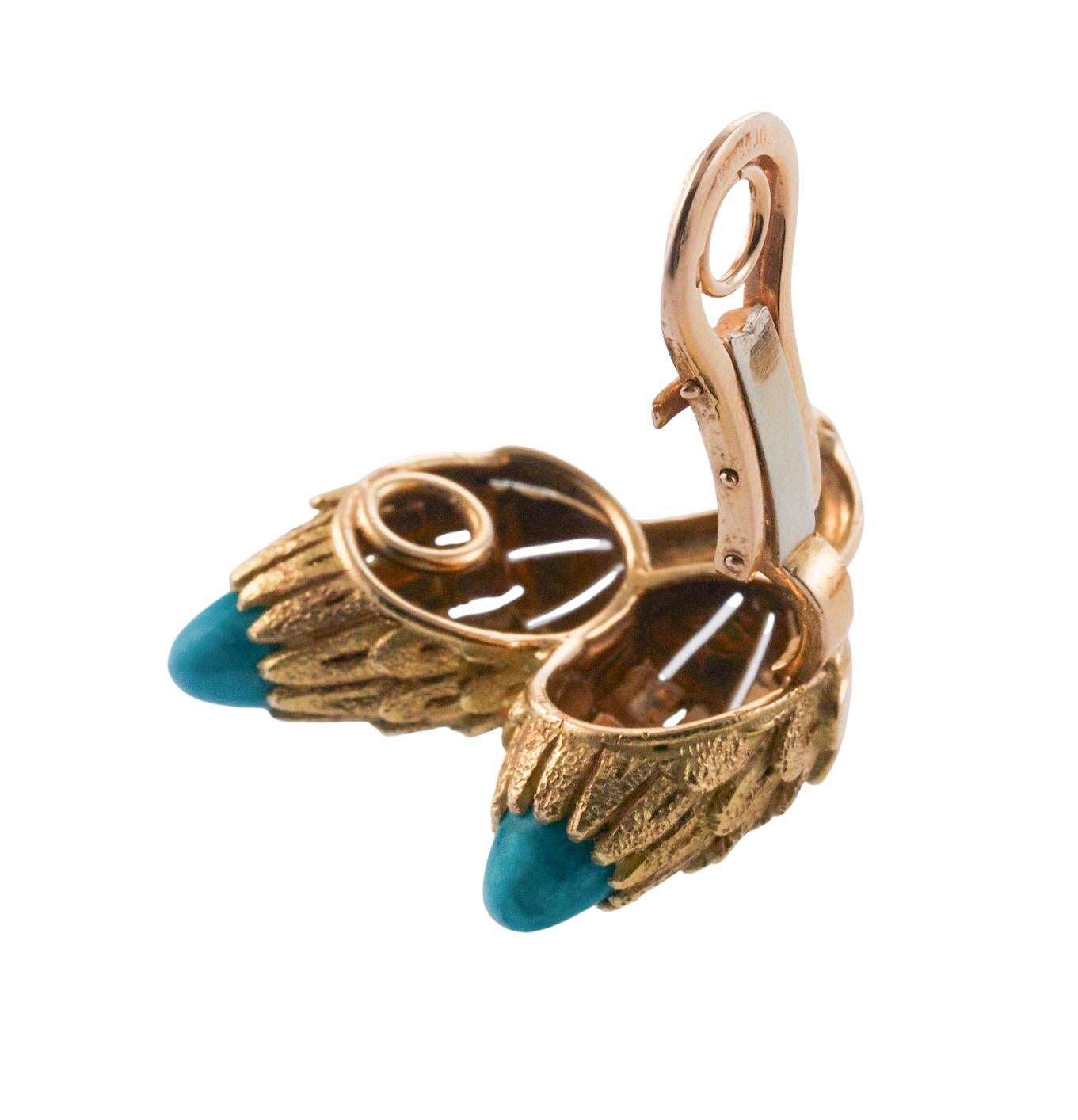 French Made Turquoise Gold Acorn Earrings For Sale 1