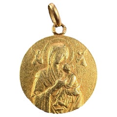 French Madonna and Child 18K Yellow Gold Charm Pendant