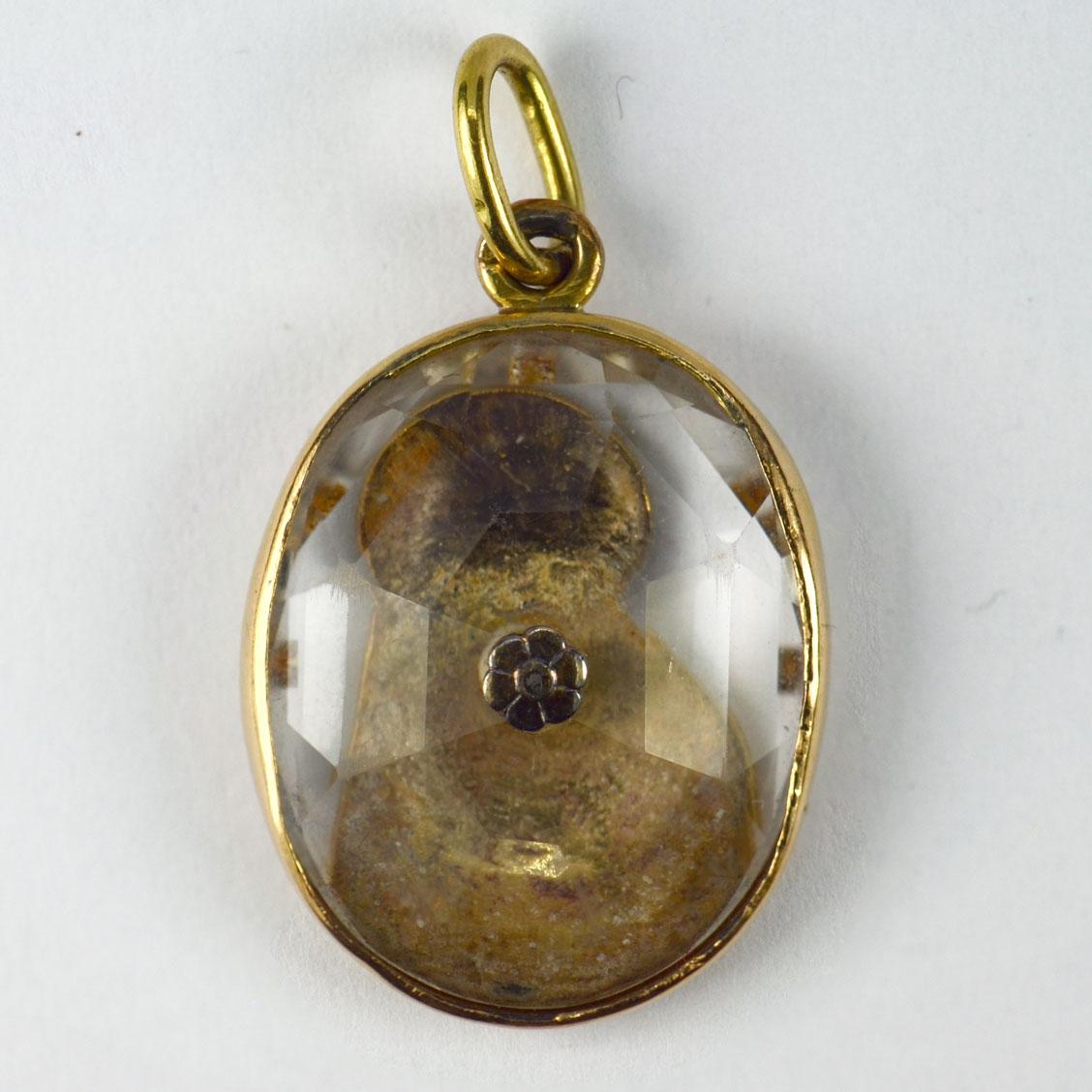 Oval Cut French Madonna and Child 18K Yellow Gold Rock Crystal Charm Pendant