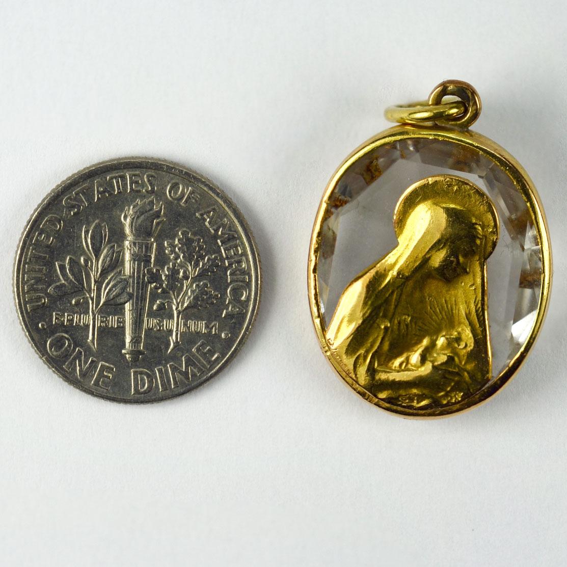 French Madonna and Child 18K Yellow Gold Rock Crystal Charm Pendant In Good Condition In London, GB