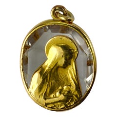 Antique French Madonna and Child 18K Yellow Gold Rock Crystal Charm Pendant