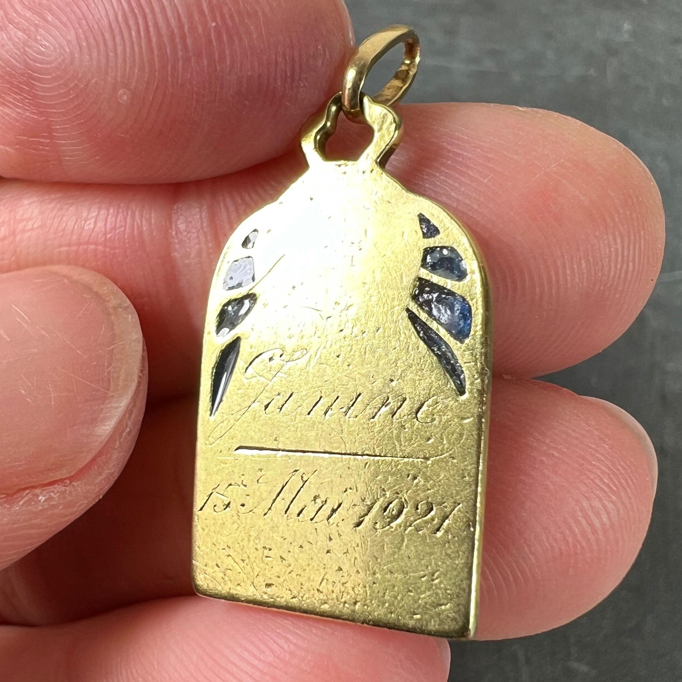 French Madonna and Child Plique A Jour Enamel 18K Yellow Gold Charm Pendant For Sale 7