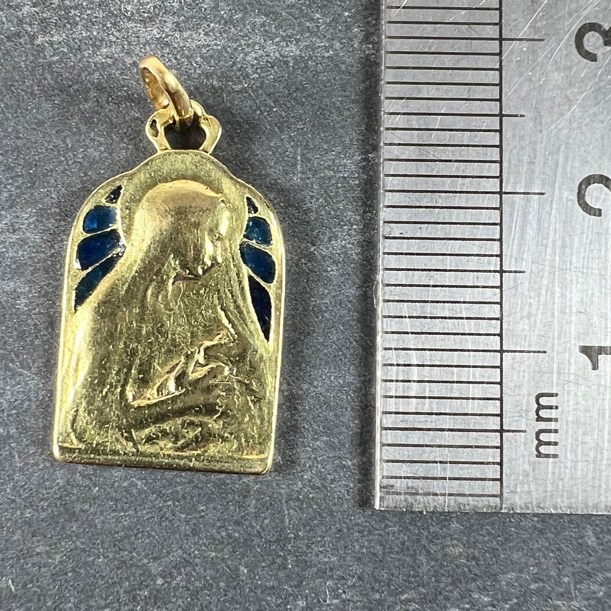 French Madonna and Child Plique A Jour Enamel 18K Yellow Gold Charm Pendant For Sale 8