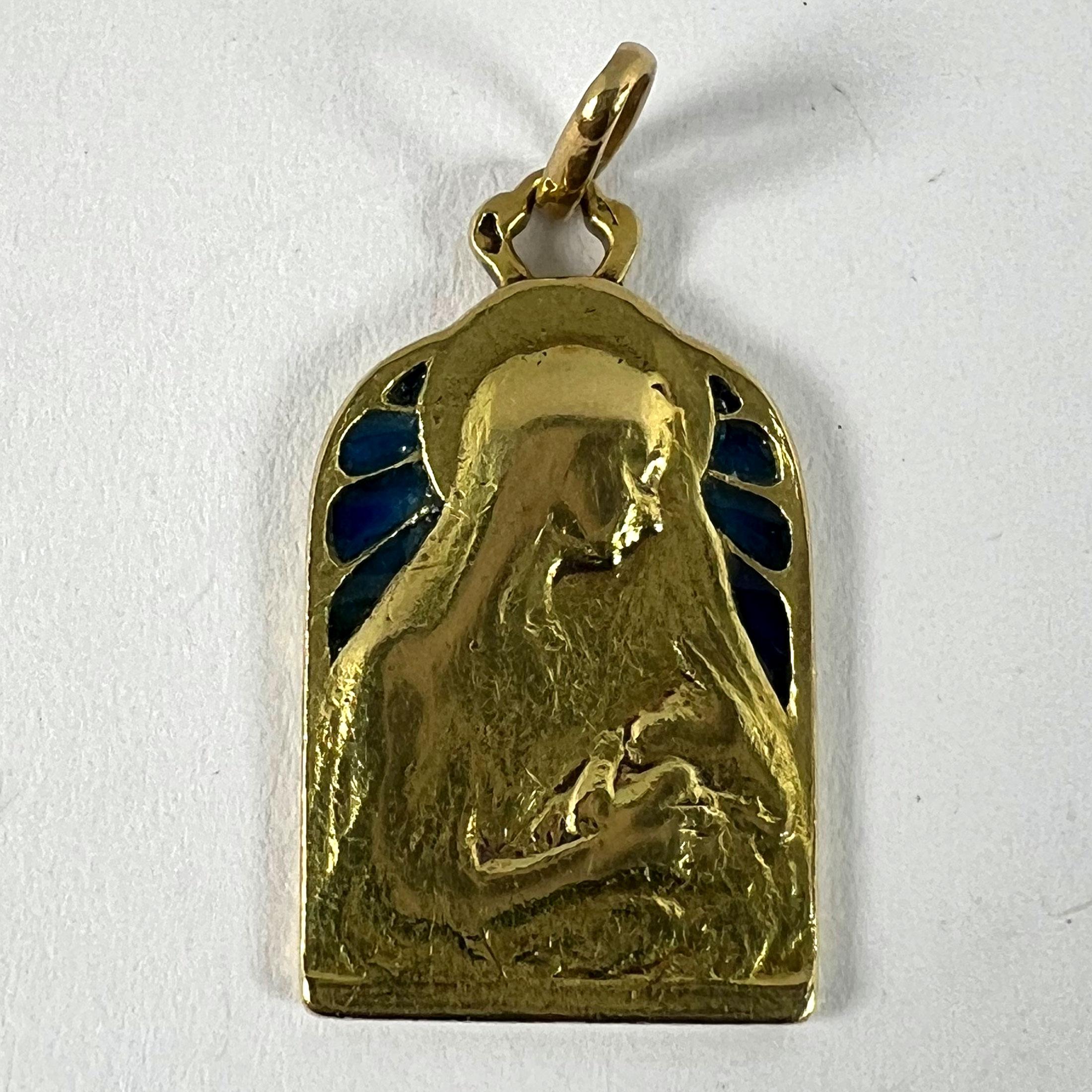 French Madonna and Child Plique A Jour Enamel 18K Yellow Gold Charm Pendant For Sale 10