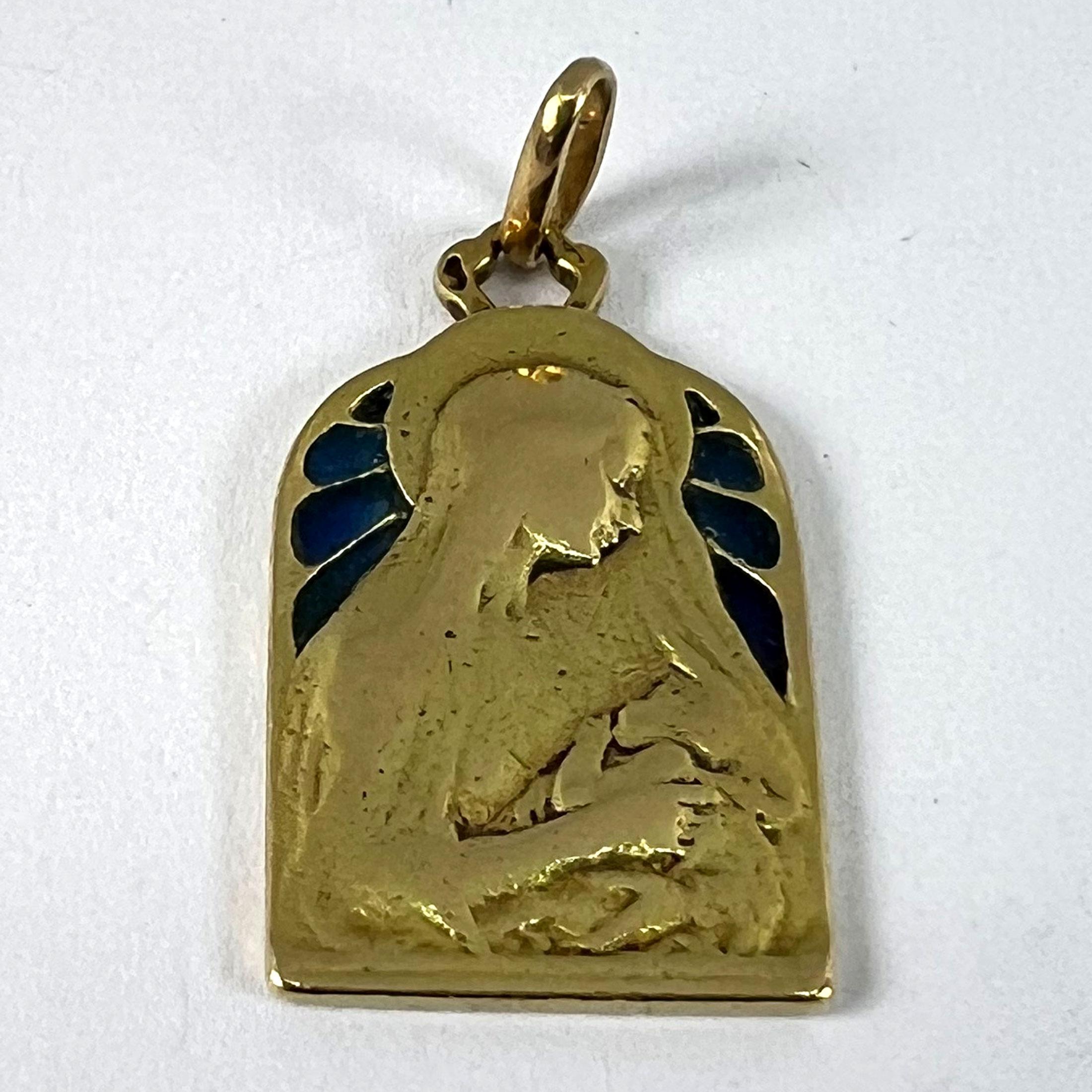 French Madonna and Child Plique A Jour Enamel 18K Yellow Gold Charm Pendant For Sale 11