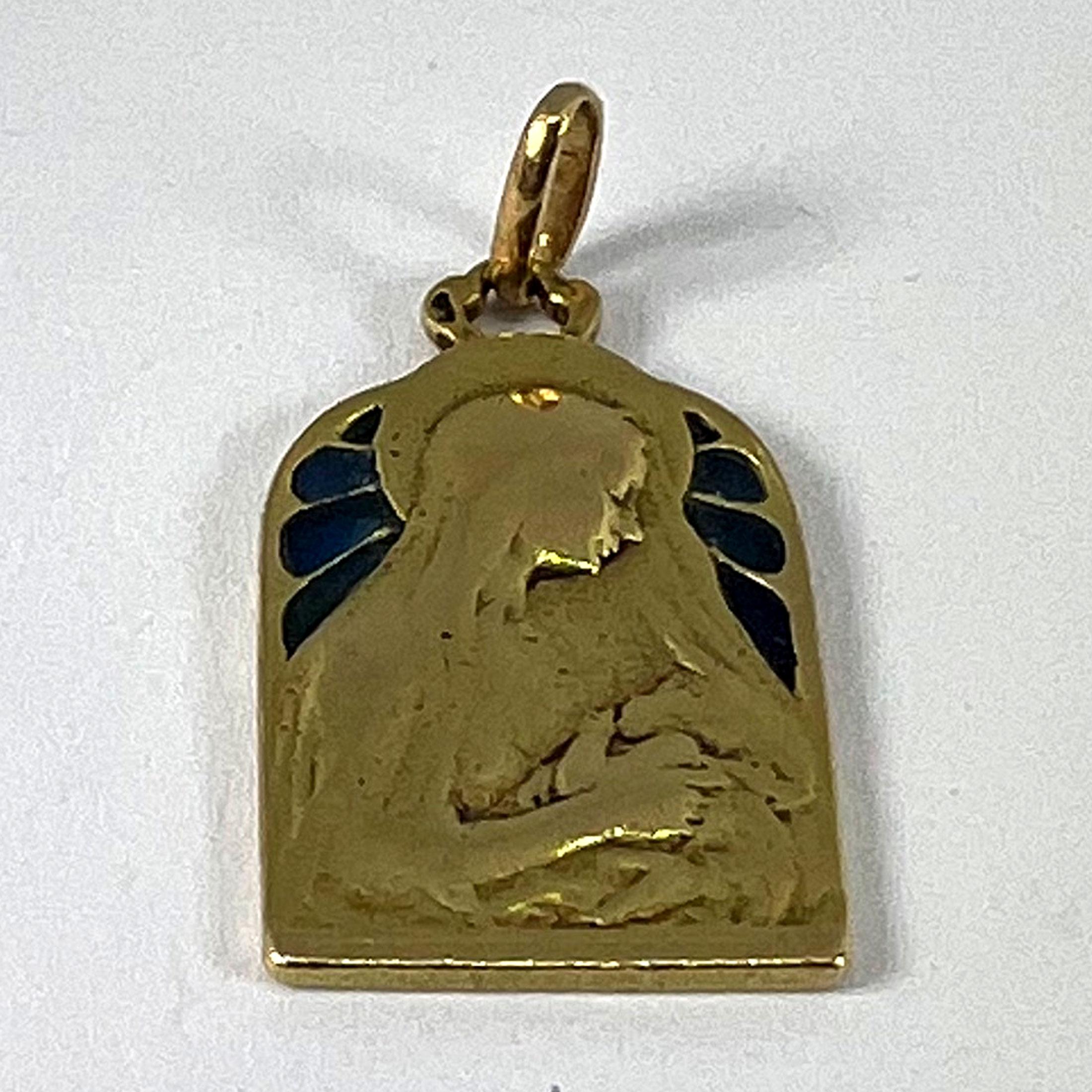 French Madonna and Child Plique A Jour Enamel 18K Yellow Gold Charm Pendant For Sale 12