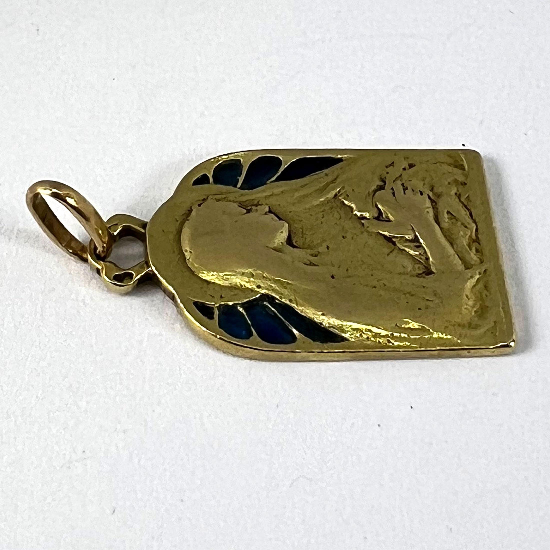 French Madonna and Child Plique A Jour Enamel 18K Yellow Gold Charm Pendant For Sale 13