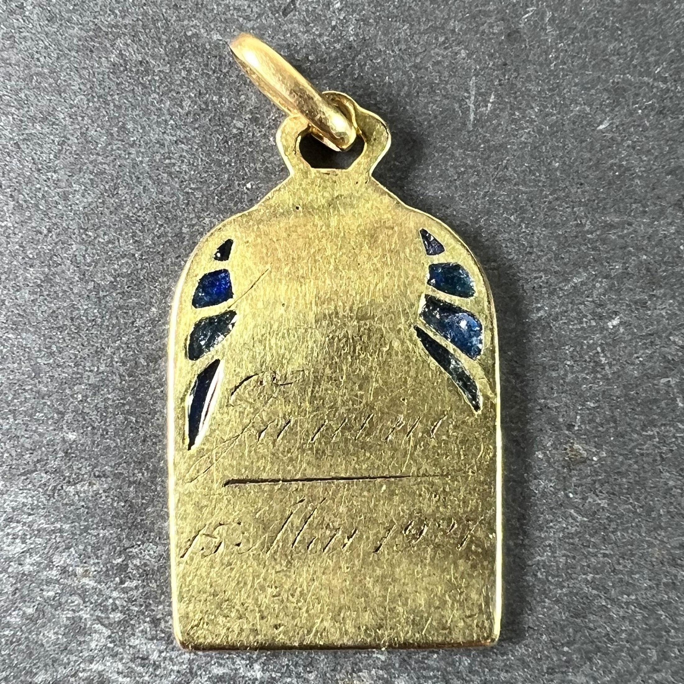 French Madonna and Child Plique A Jour Enamel 18K Yellow Gold Charm Pendant For Sale 2