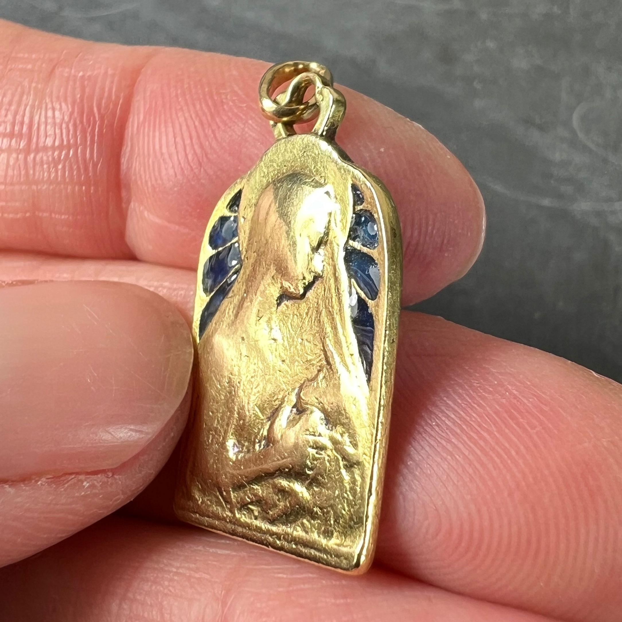French Madonna and Child Plique A Jour Enamel 18K Yellow Gold Charm Pendant For Sale 5