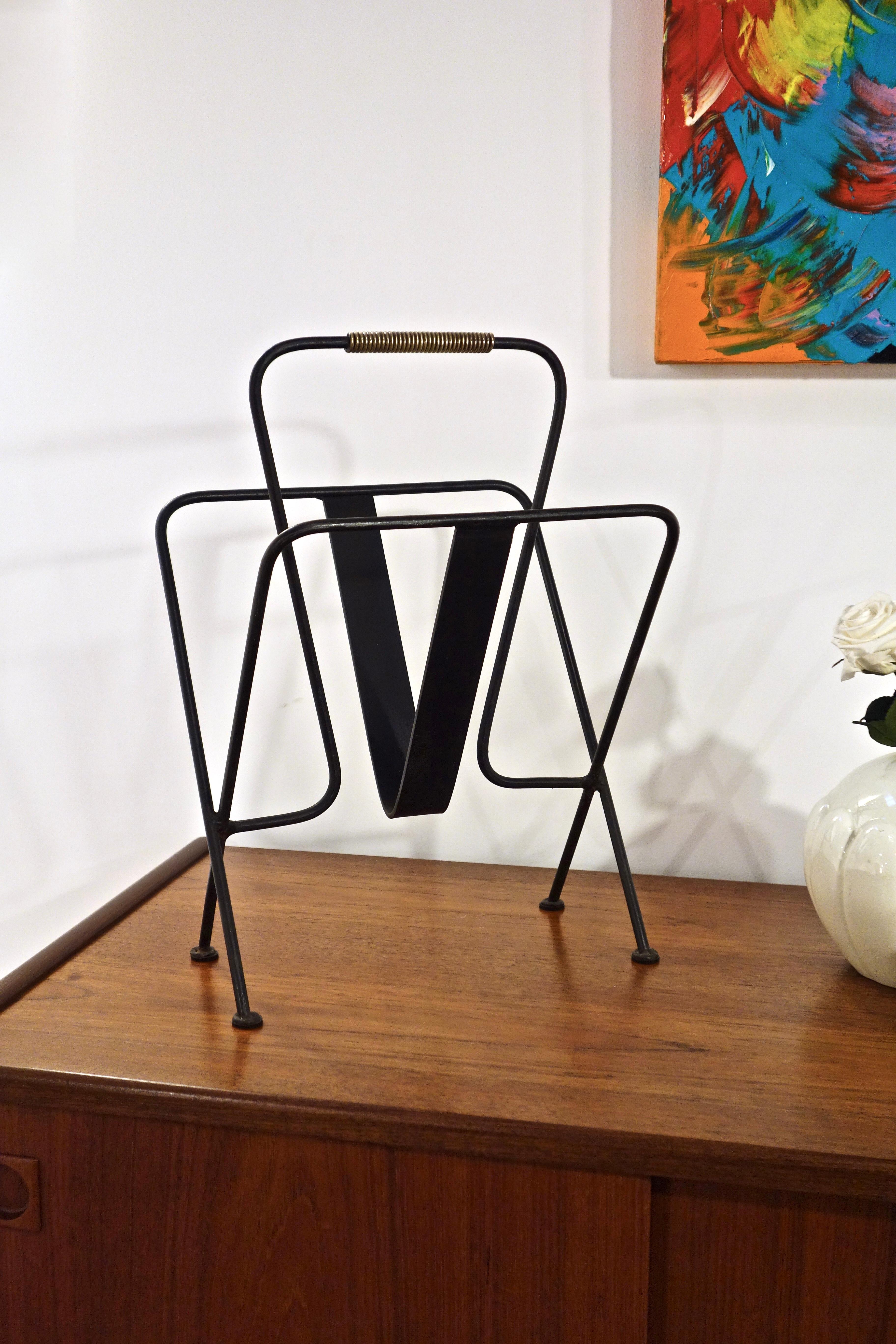 Mid-Century Modern French Magazine rack by Jacques Adnet 1950s For Sale