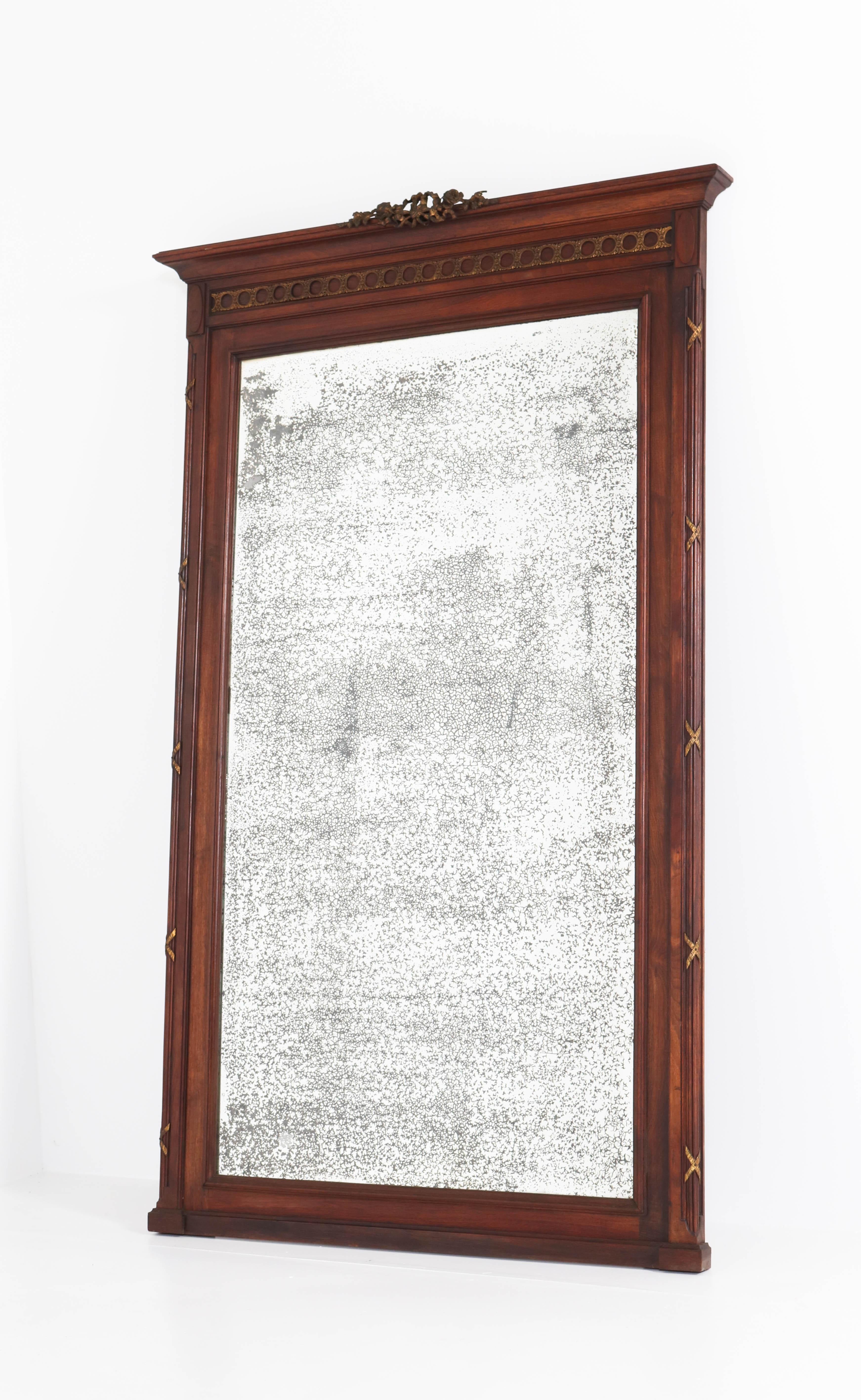 French Mahogany and Bronze Louis XV Style Mirror with Distressed Glass, 1900s (Louis XV.)