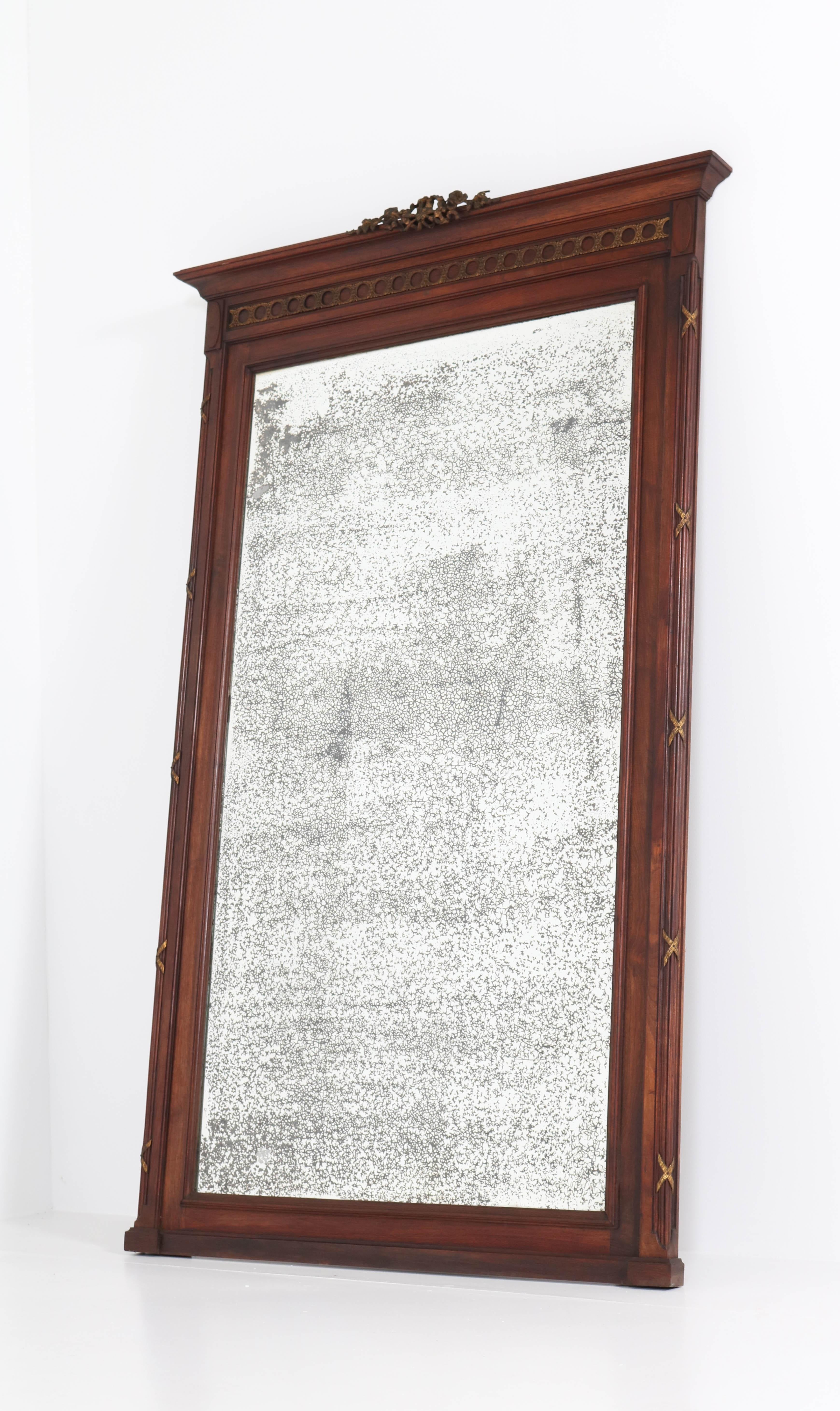 French Mahogany and Bronze Louis XV Style Mirror with Distressed Glass, 1900s (Französisch)