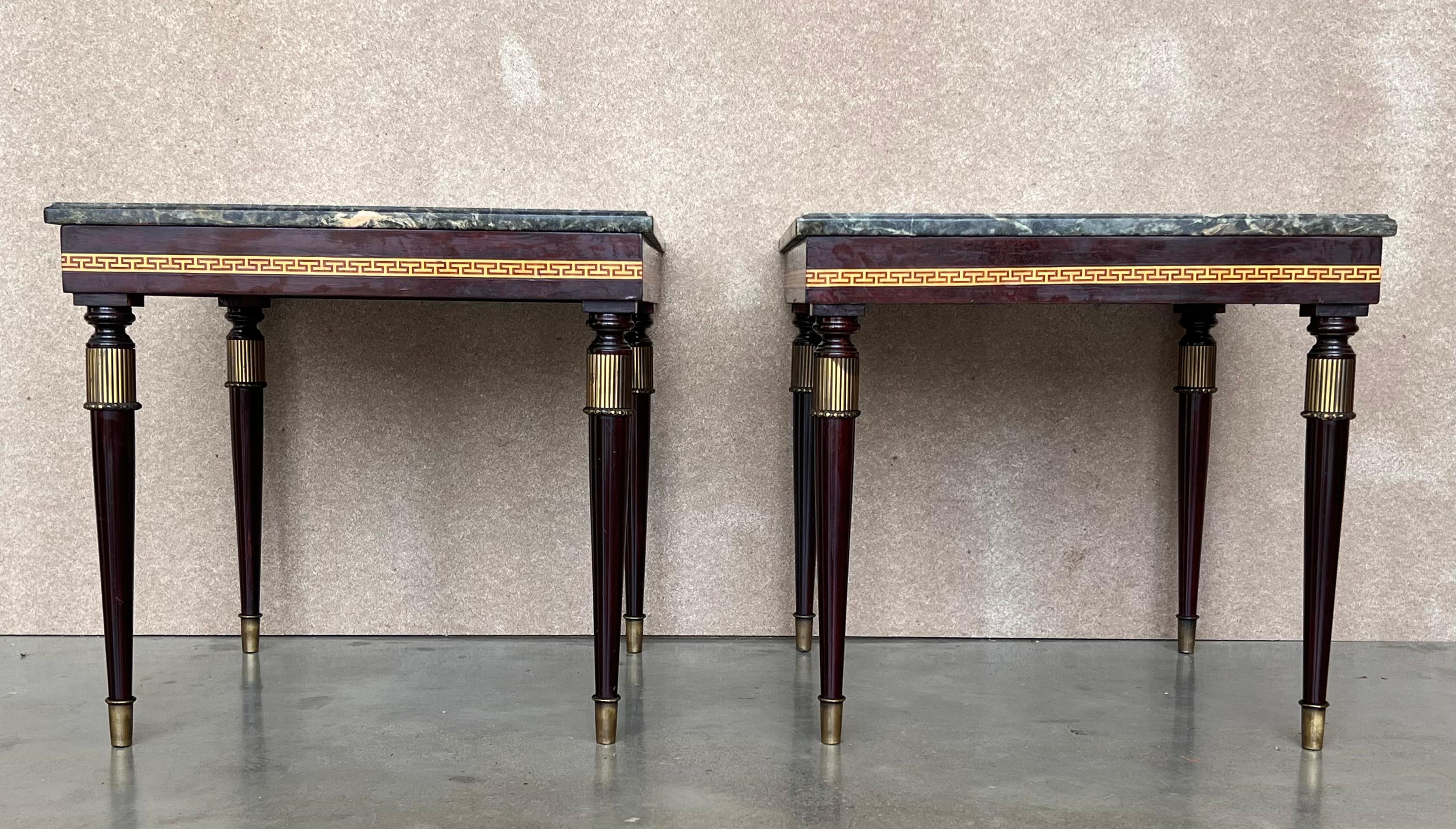 Louis XV French Mahogany and Marble-Top Set of Two Coffee Table with Bronze Mounts For Sale