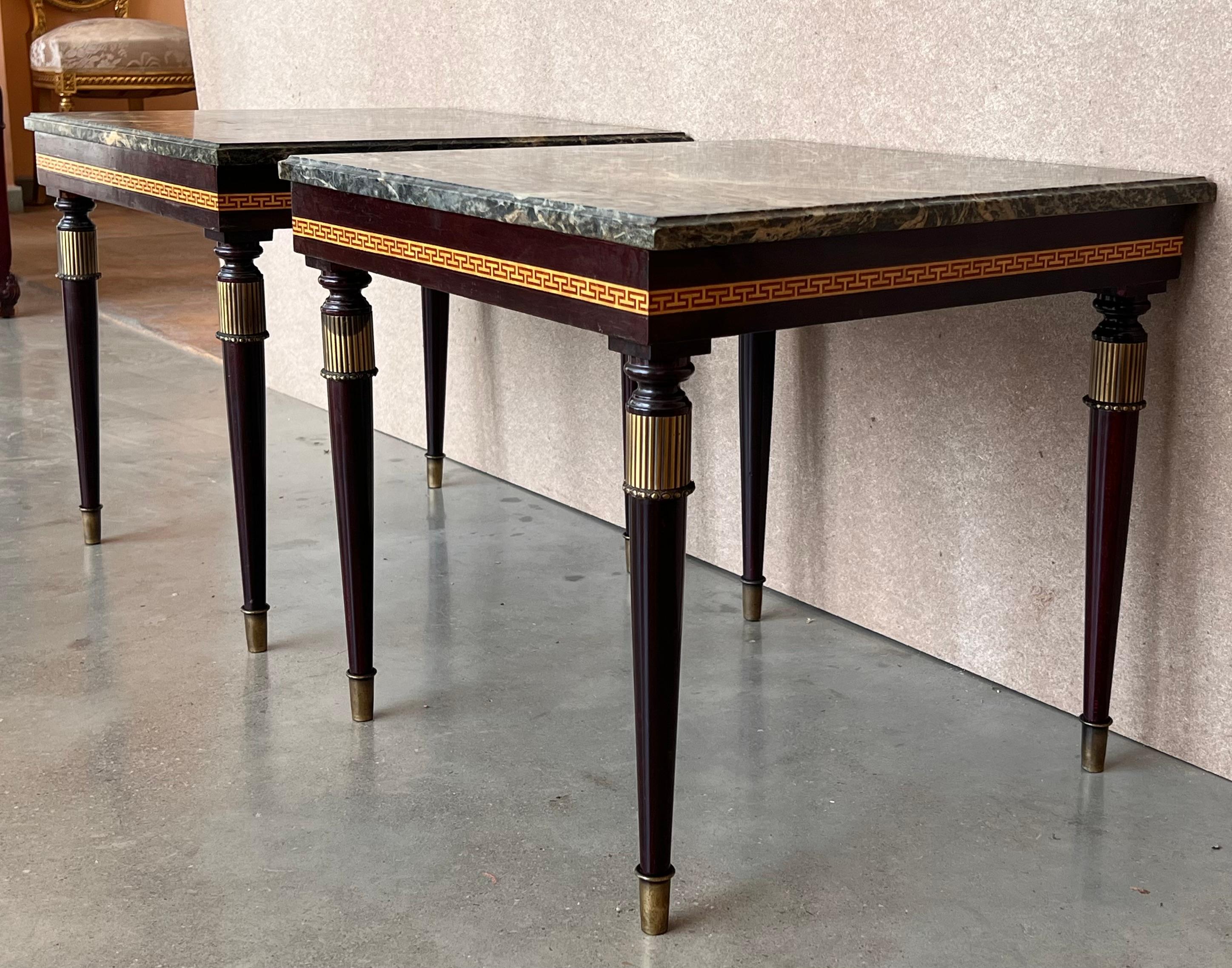 20th Century French Mahogany and Marble-Top Set of Two Coffee Table with Bronze Mounts For Sale