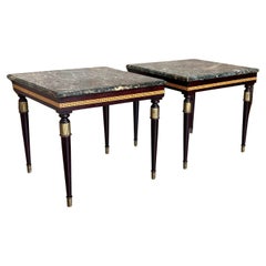 French Mahogany and Marble-Top Set of Two Coffee Table with Bronze Mounts