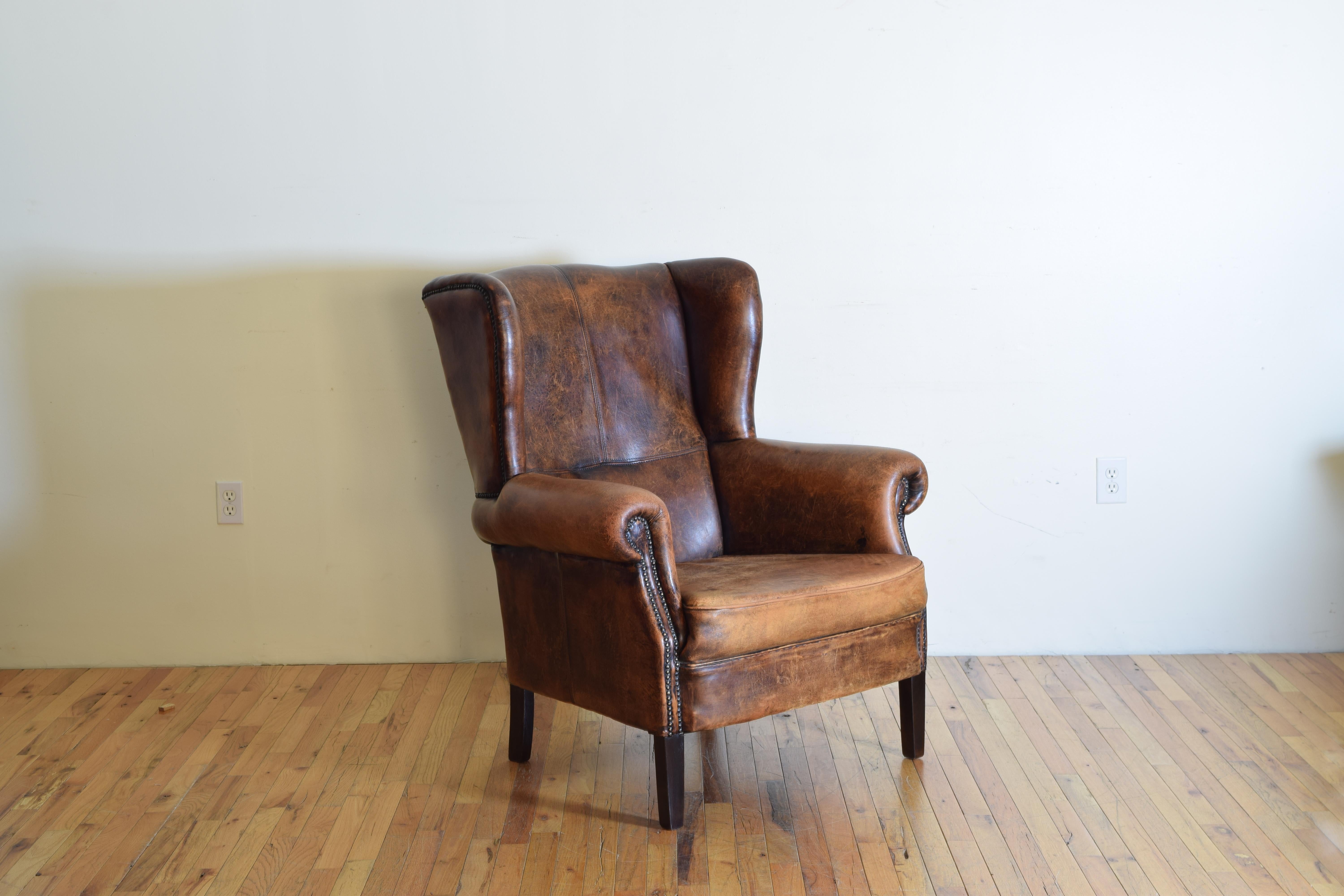 French Mahogany and Sheepskin Upholstered Wingback Chair, 20th Century In Good Condition In Atlanta, GA
