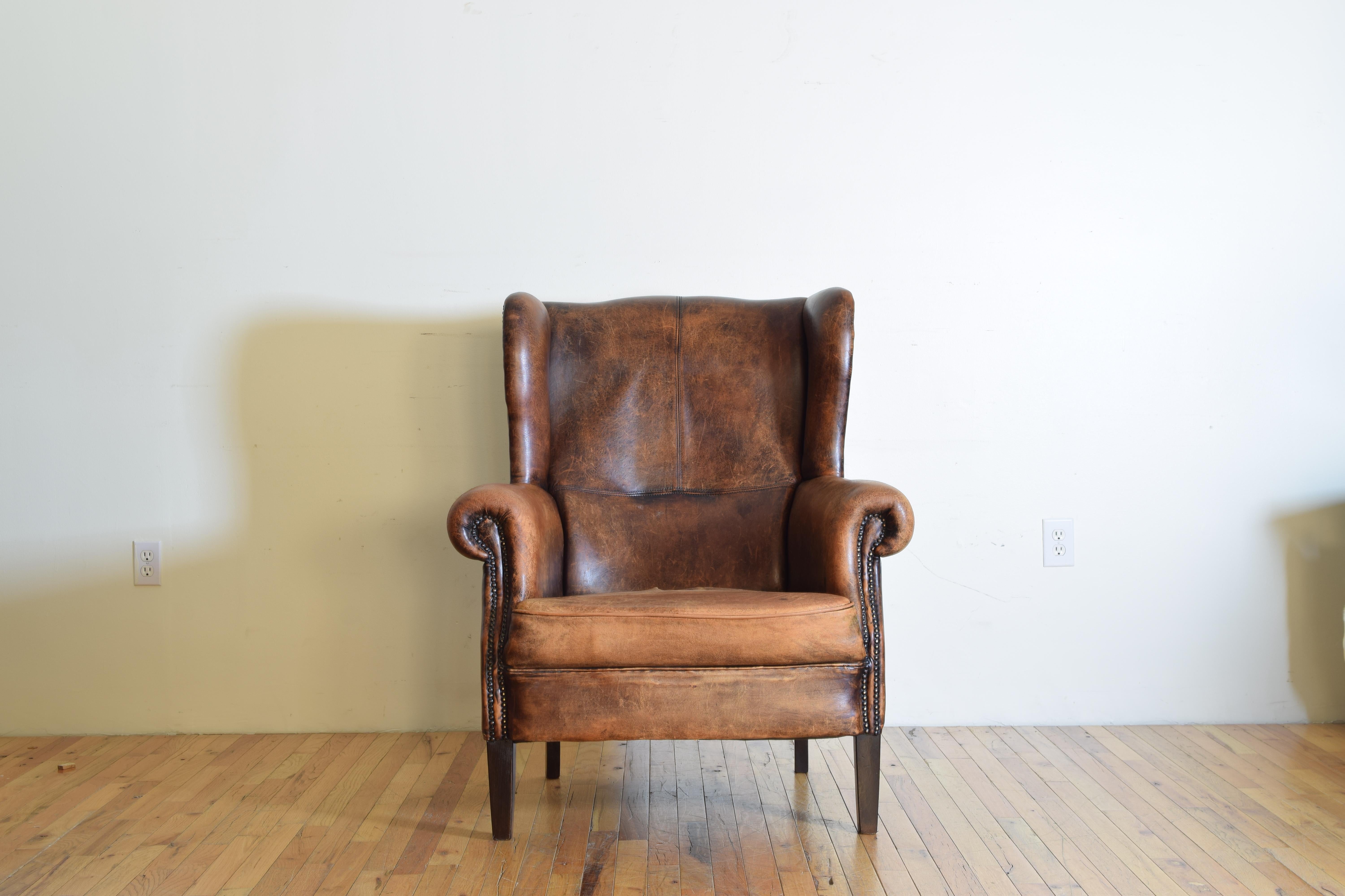 Mid-20th Century French Mahogany and Sheepskin Upholstered Wingback Chair, 20th Century